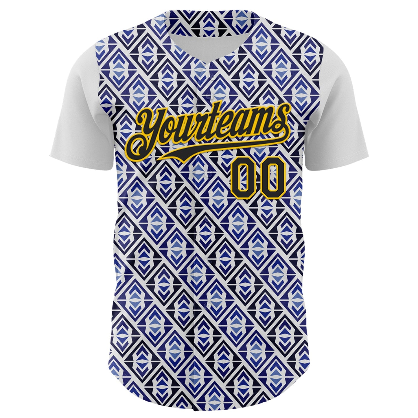 Custom White Black Royal-Gold 3D Pattern Design Rave Party Monogram Geometric Shape Authentic Baseball Jersey view 2