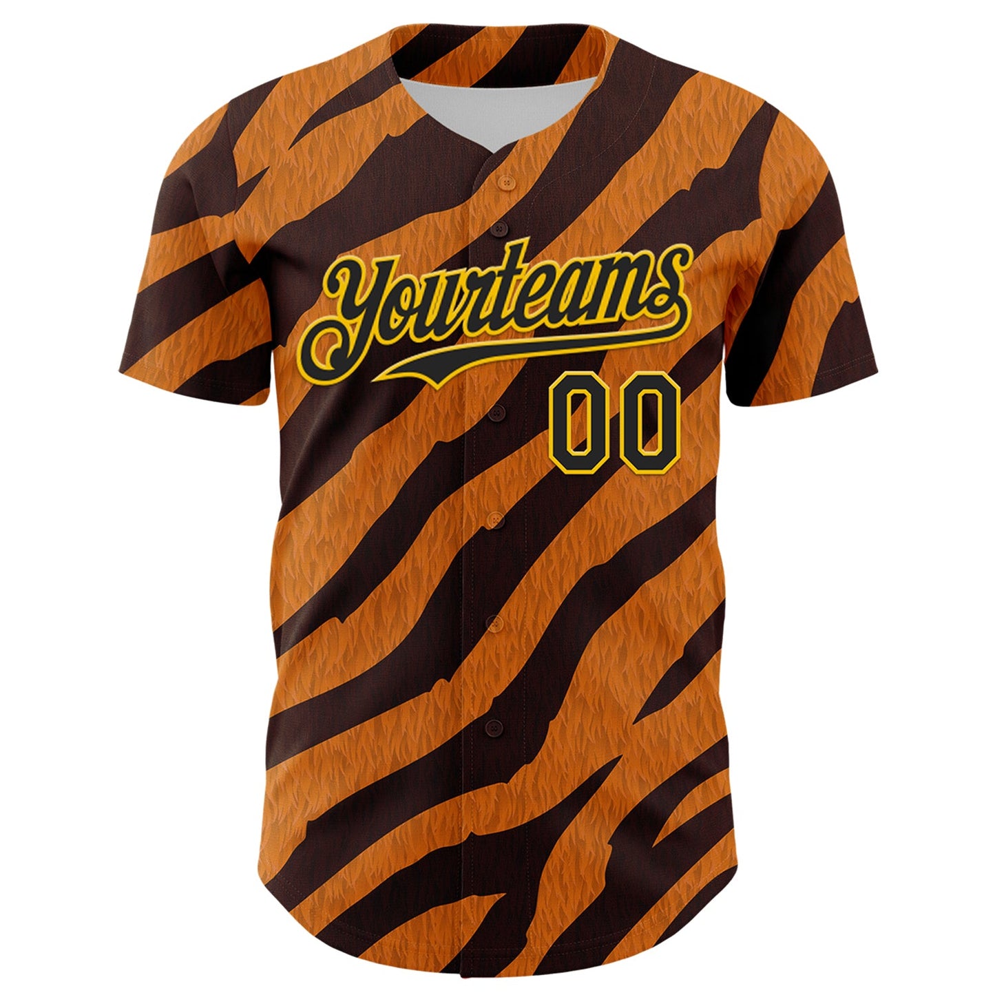 Custom Orange Black-Gold 3D Pattern Design Rave Party Tiger Print Authentic Baseball Jersey view 2
