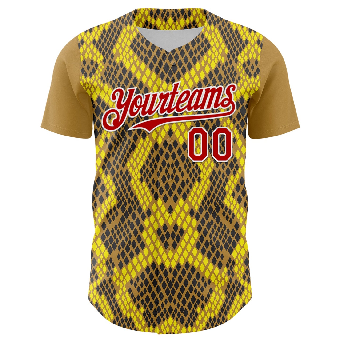 Custom Yellow Red Black-White 3D Pattern Design Rave Party Animal Snake Python Print Authentic Baseball Jersey view 2