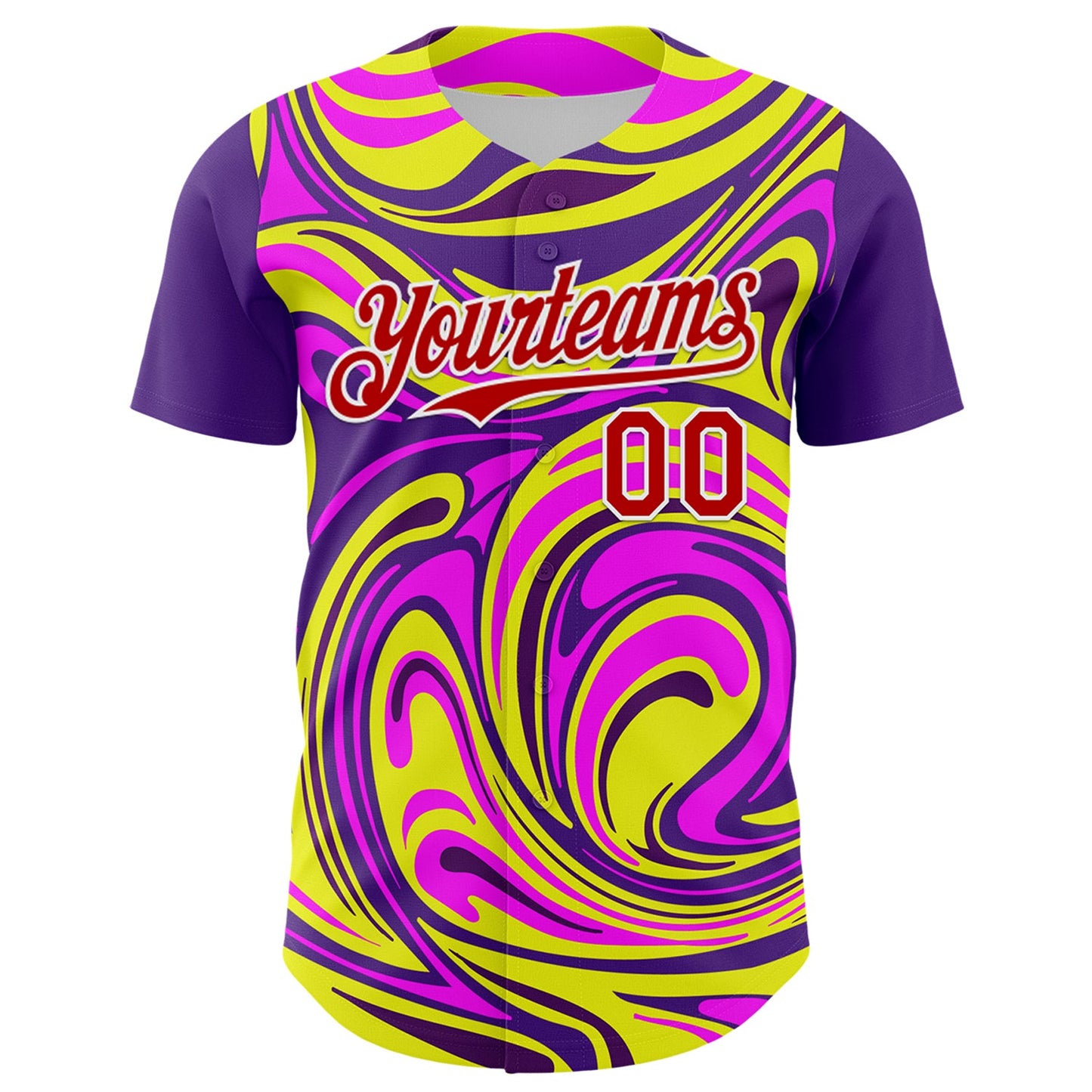 Custom Purple Red-White 3D Pattern Design Rave Party Marble Lava Authentic Baseball Jersey view 2