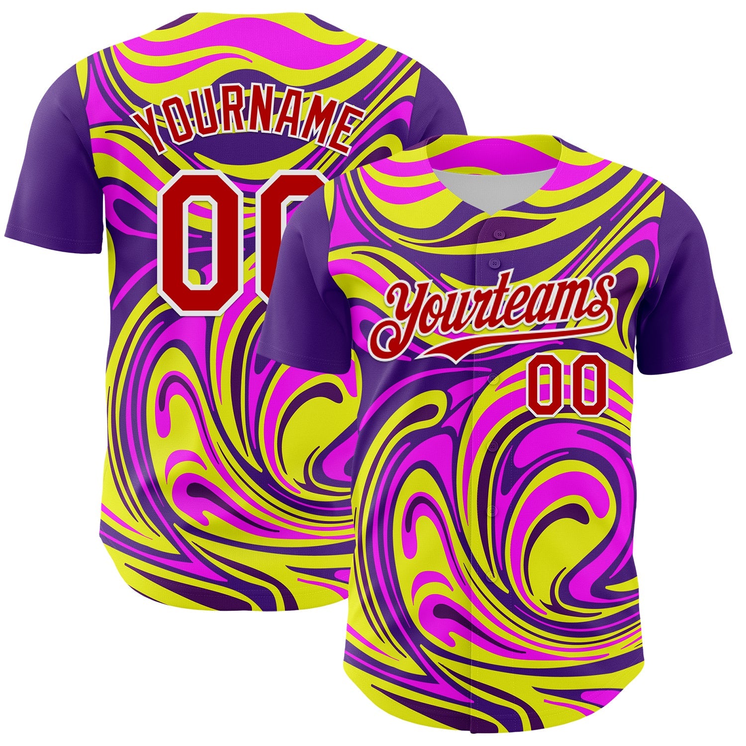 Custom Purple Red-White 3D Pattern Design Rave Party Marble Lava Authentic Baseball Jersey - Main View