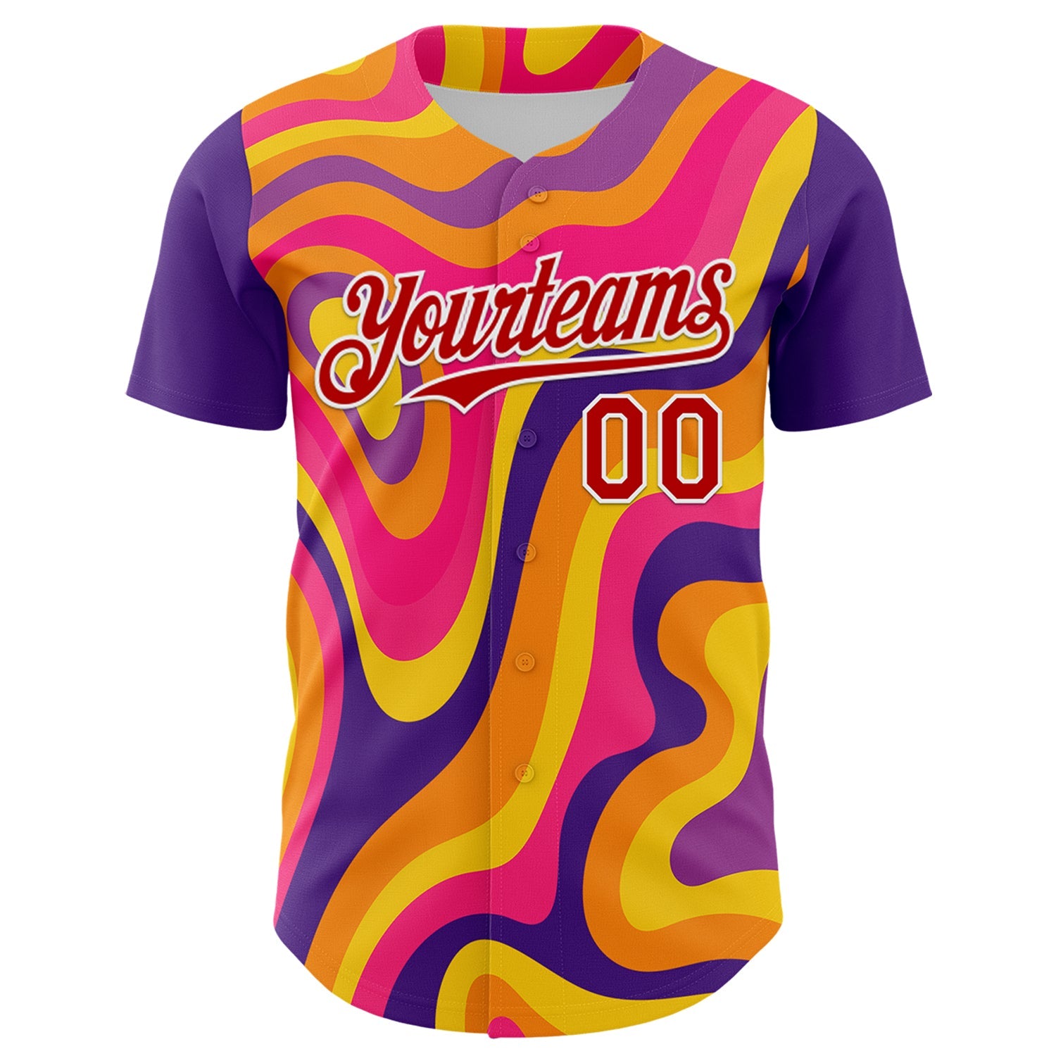 Custom Purple Red-White 3D Pattern Design Rave Party Marble Lava Authentic Baseball Jersey view 2