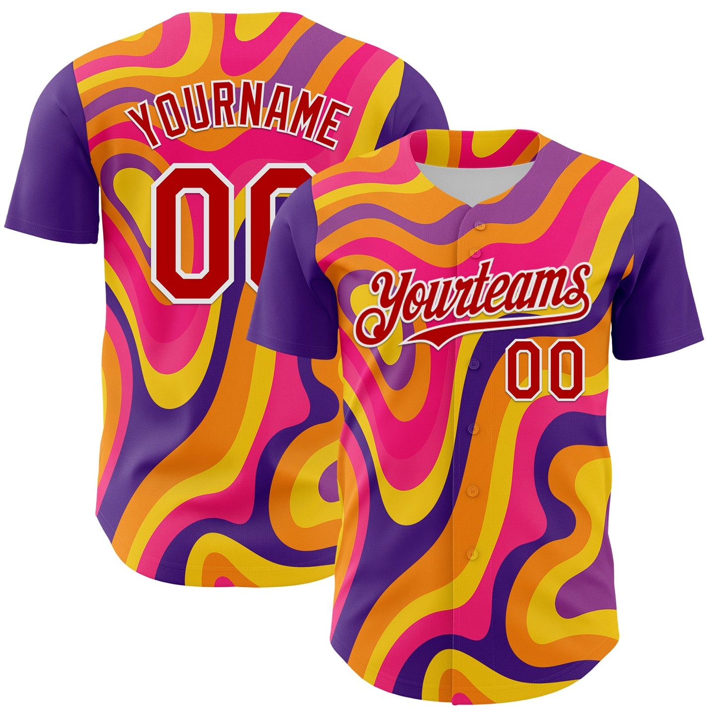 Custom Purple Red-White 3D Pattern Design Rave Party Marble Lava Authentic Baseball Jersey - Main View