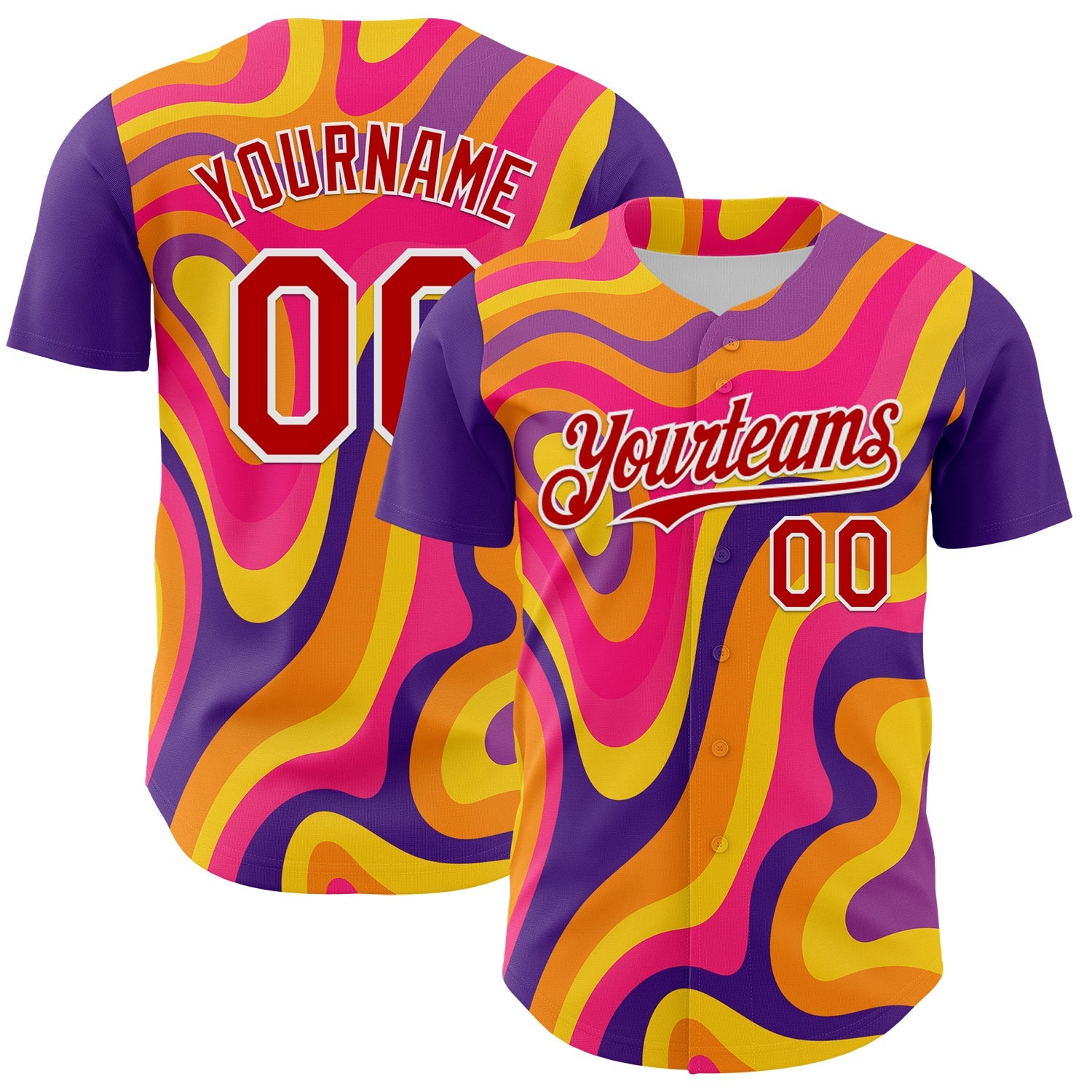 Custom Purple Red-White 3D Pattern Design Rave Party Marble Lava Authentic Baseball Jersey - Main View