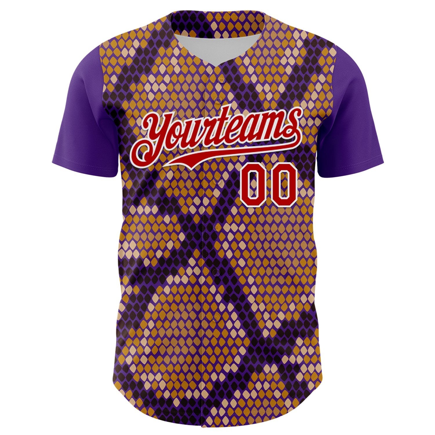 Custom Purple Red-White 3D Pattern Design Rave Party Animal Snake Python Print Authentic Baseball Jersey view 2