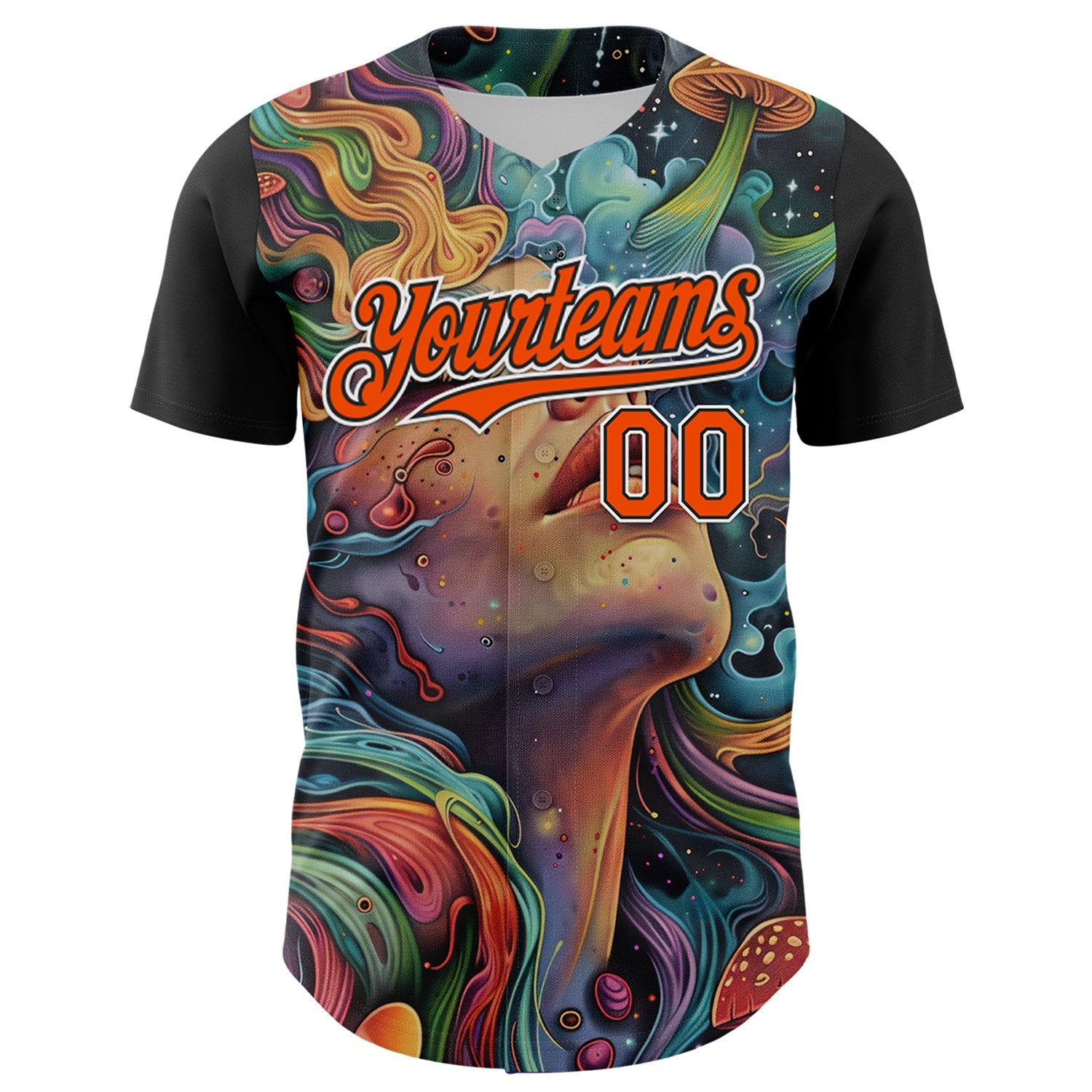 Custom Green Orange Black-White 3D Pattern Design Rave Party Trippy Magic Mushroom Authentic Baseball Jersey view 2