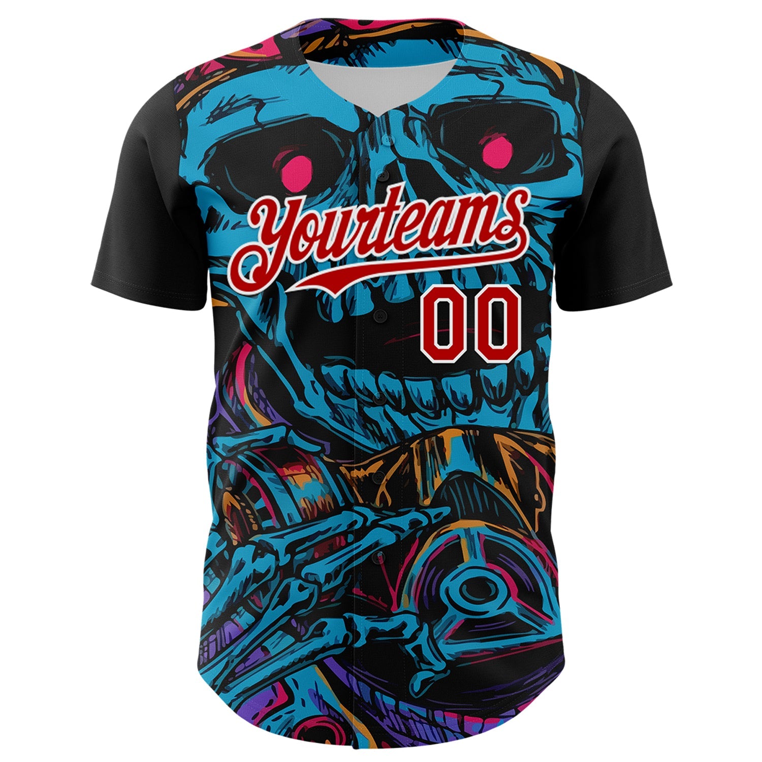 Custom Black Red-White 3D Pattern Design Burner Costumes Horror Skull Authentic Baseball Jersey view 2