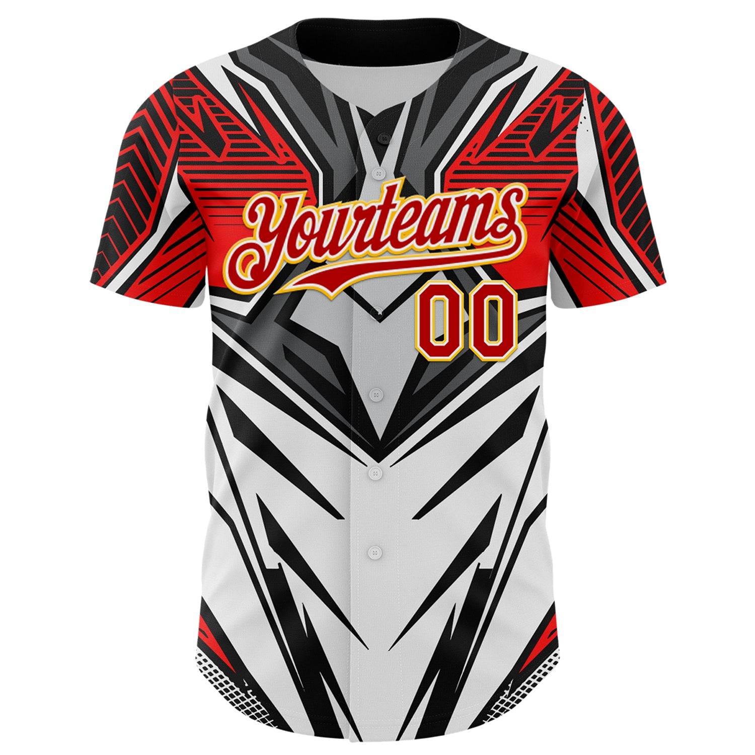 Custom White Red Black-Yellow 3D Pattern Design Burner Costumes Cyber Punk Authentic Baseball Jersey view 2