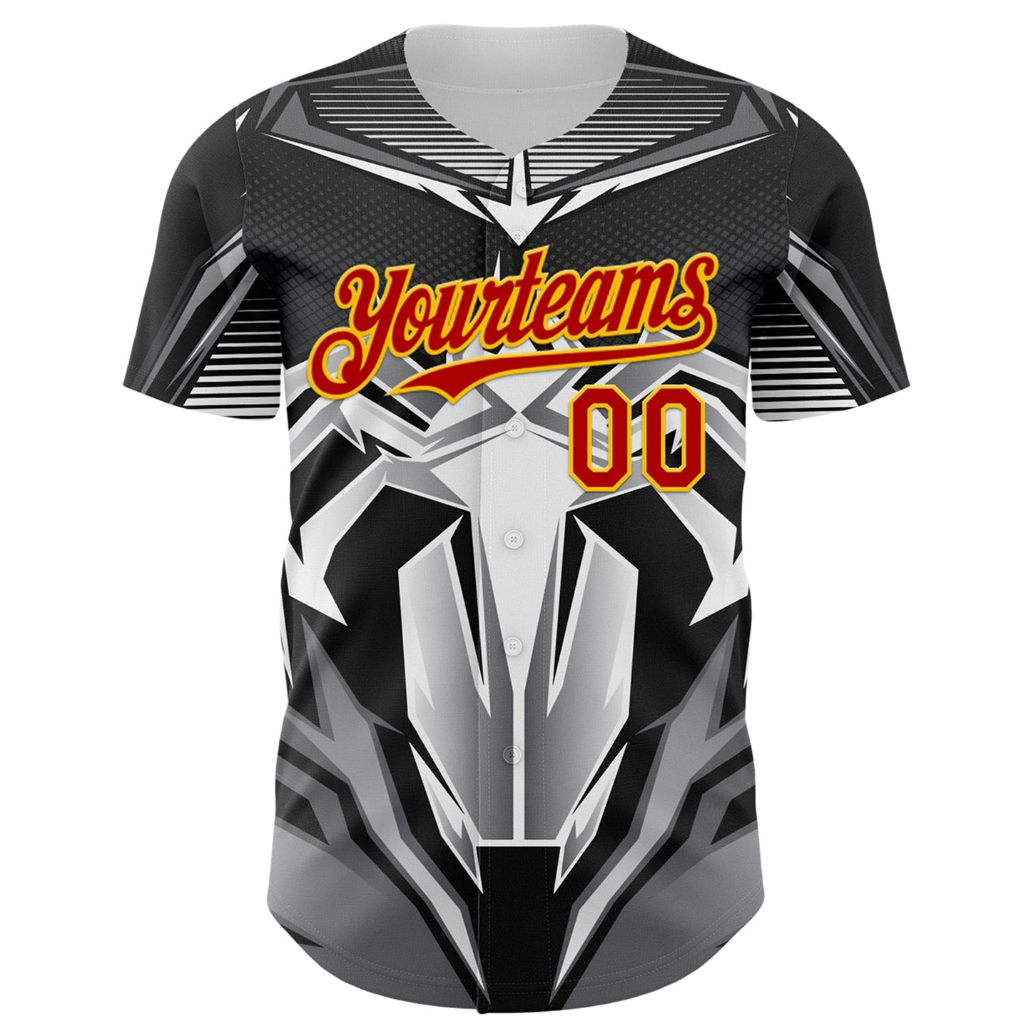 Custom Black Red-Yellow 3D Pattern Design Burner Costumes Mecha Authentic Baseball Jersey view 2