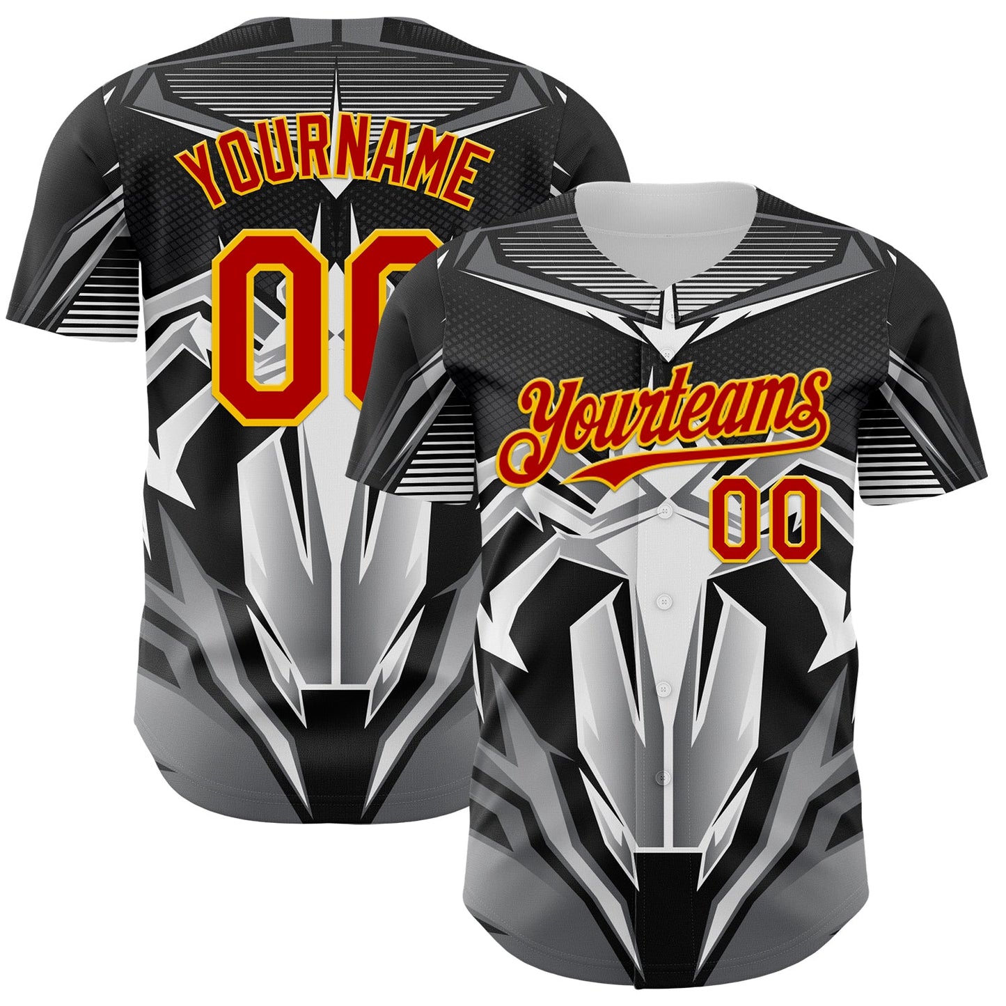 Custom Black Red-Yellow 3D Pattern Design Burner Costumes Mecha Authentic Baseball Jersey - Main View