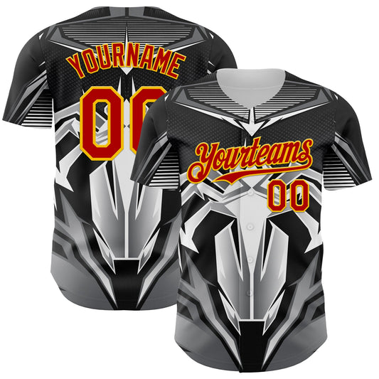 Custom Black Red-Yellow 3D Pattern Design Burner Costumes Mecha Authentic Baseball Jersey - Main View