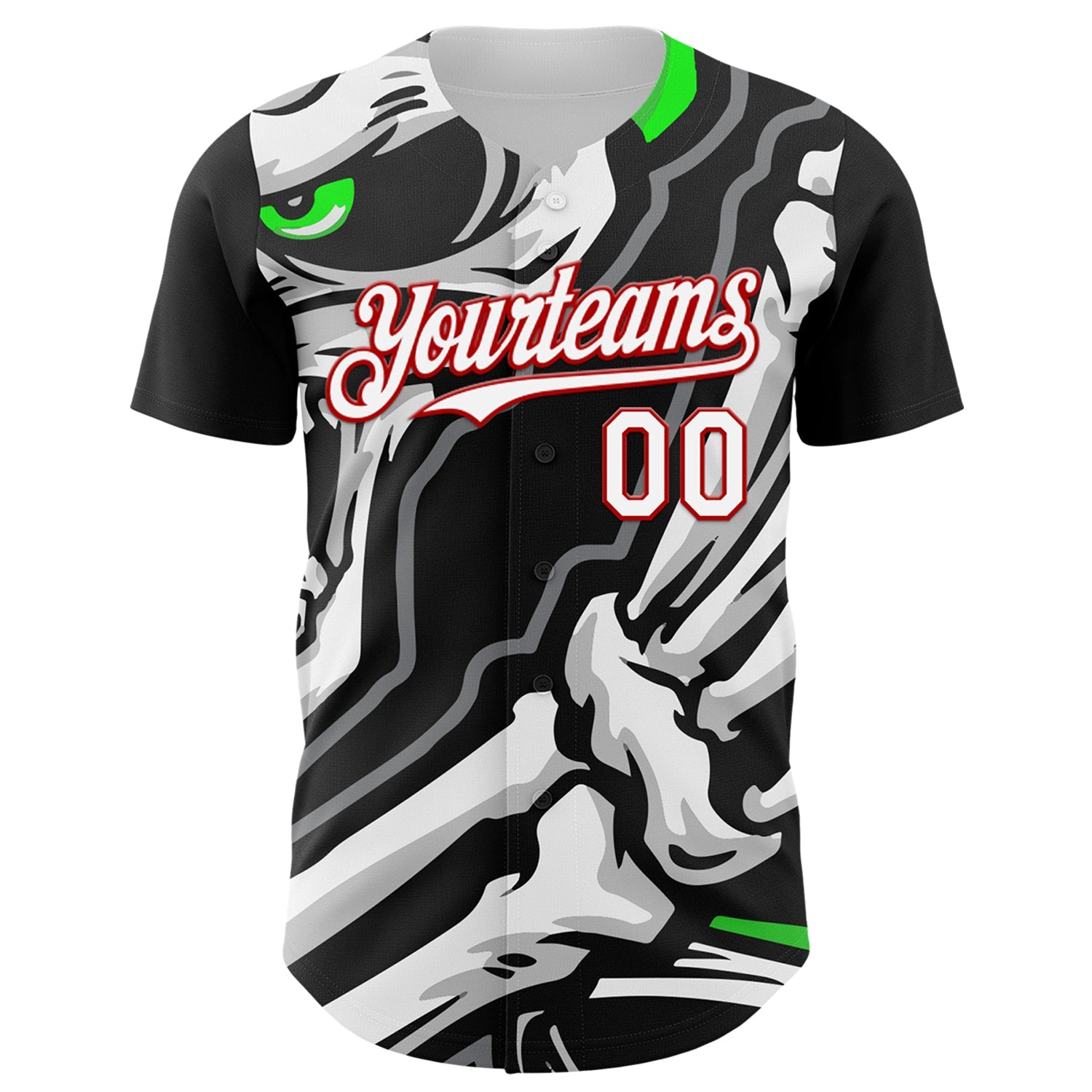 Custom Black White-Red 3D Pattern Design Burner Costumes Skull Authentic Baseball Jersey view 2