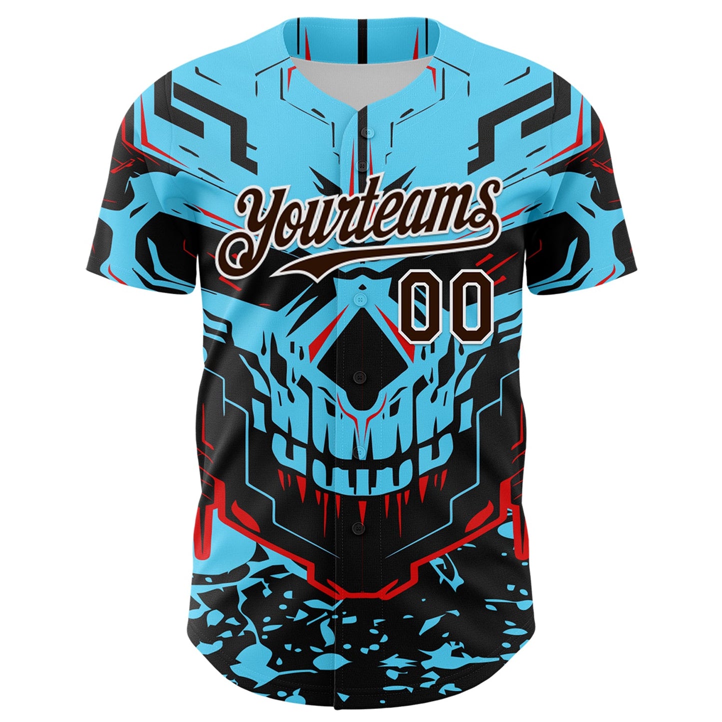 Custom Blue Brown-White 3D Pattern Design Burner Costumes Cyber Skull Authentic Baseball Jersey view 2