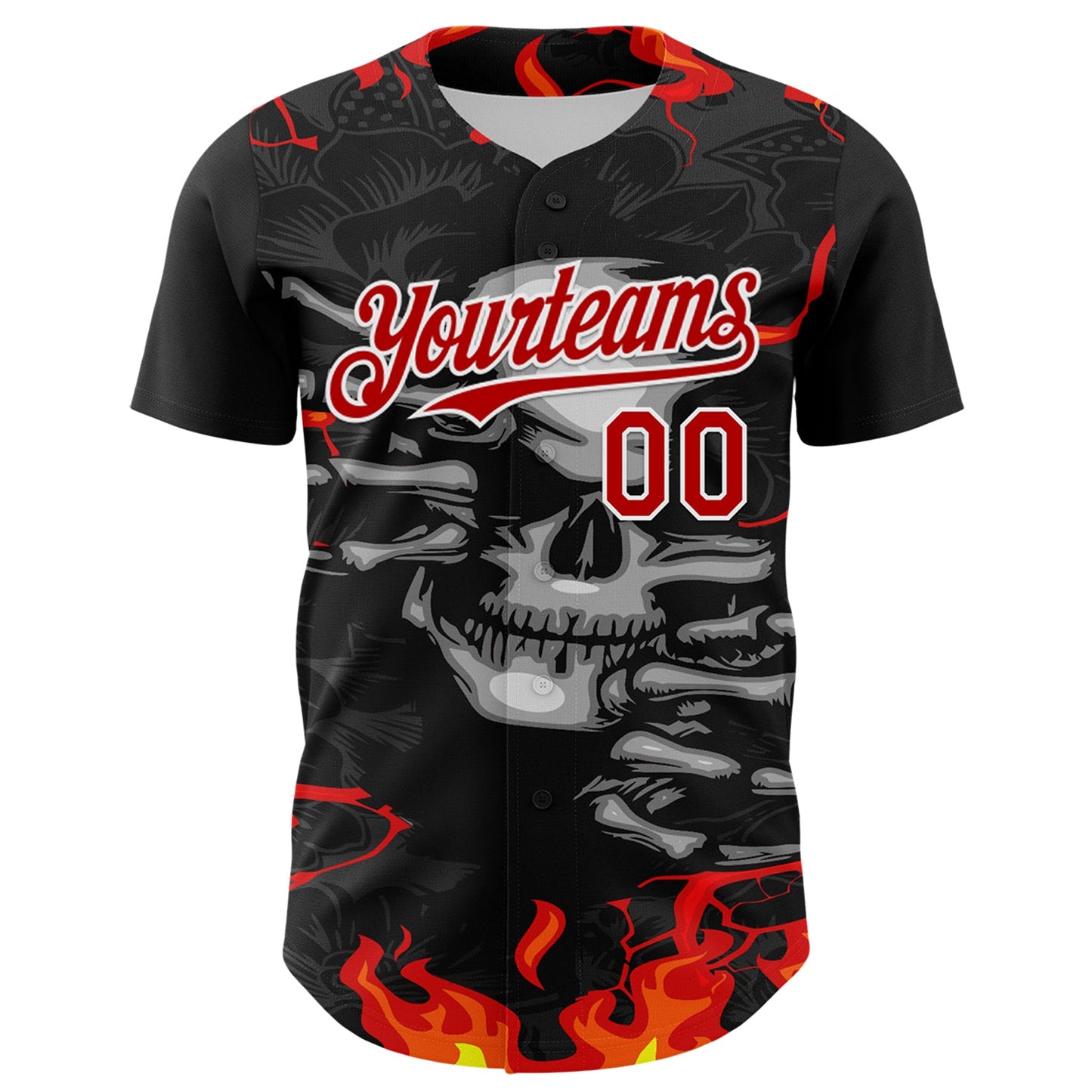 Custom Black Red-White 3D Pattern Design Burner Costumes Hellfire Skull Authentic Baseball Jersey view 2