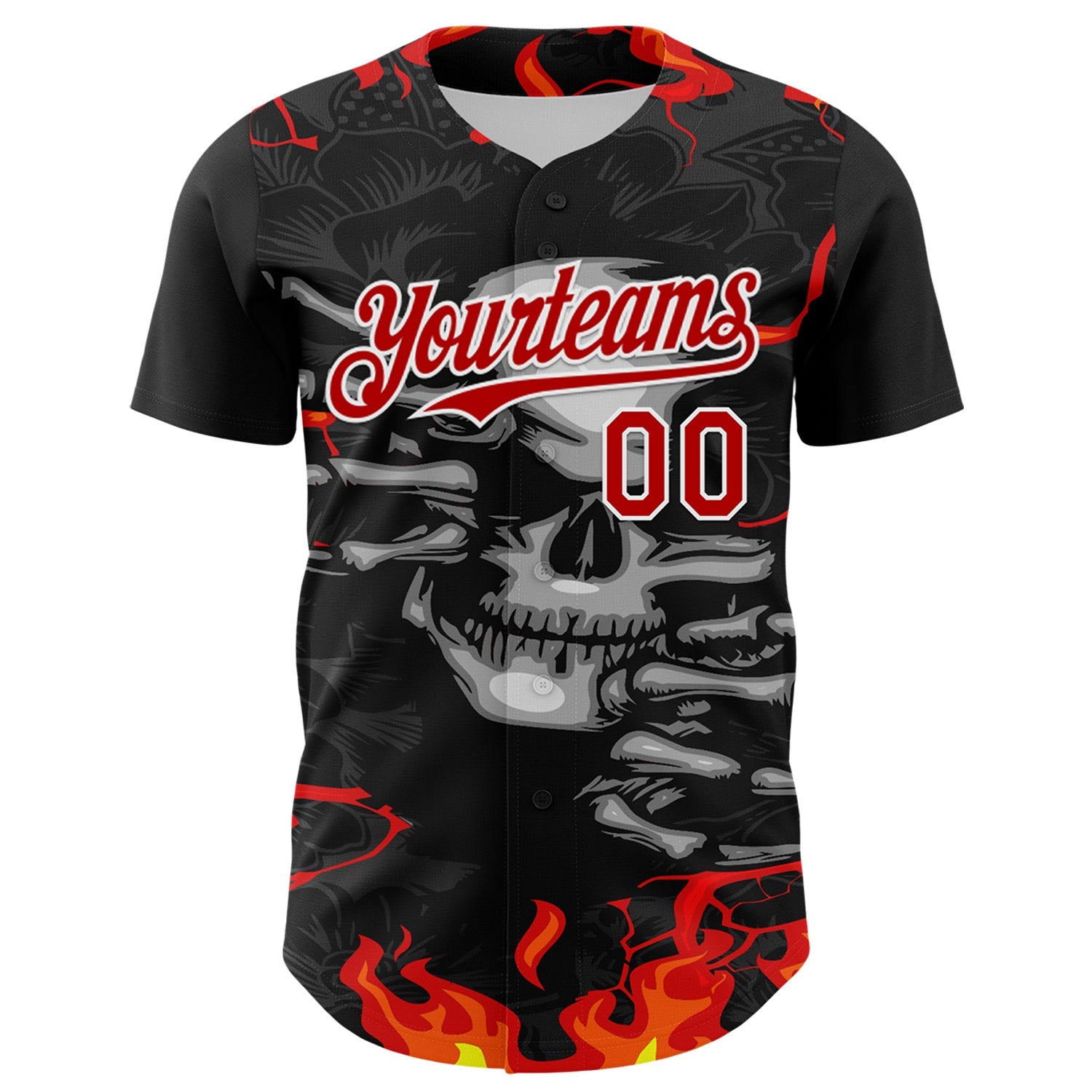 Custom Black Red-White 3D Pattern Design Burner Costumes Hellfire Skull Authentic Baseball Jersey view 2