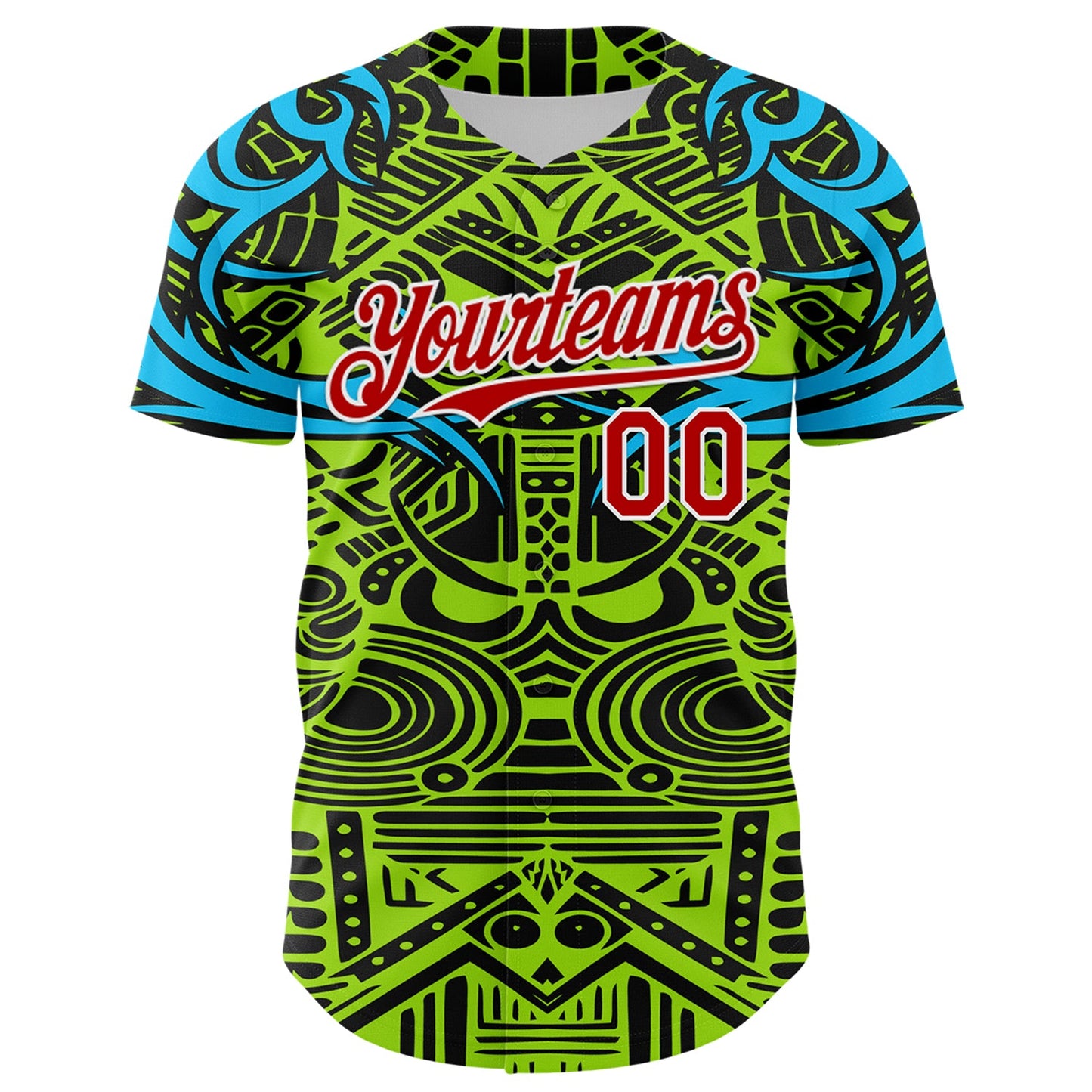 Custom Green Red Blue Black-White 3D Pattern Design Burner Costumes Tribal Authentic Baseball Jersey view 2