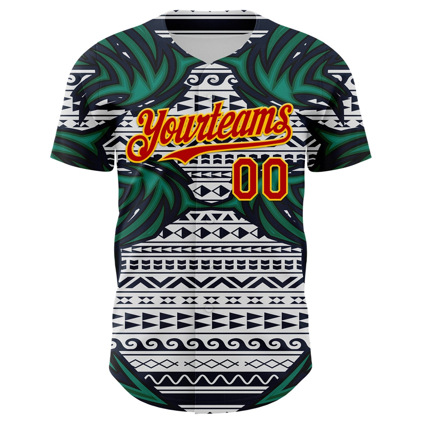 Custom White Red Blue Green-Yellow 3D Pattern Design Burner Costumes Tribal Authentic Baseball Jersey view 2