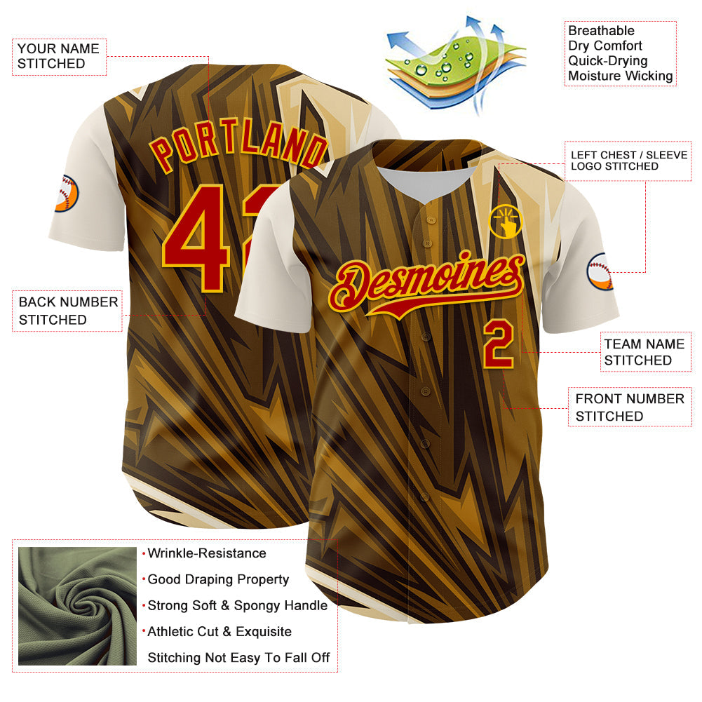 Custom Brown Red-Yellow 3D Pattern Design Burner Costumes Desert Authentic Baseball Jersey view 3