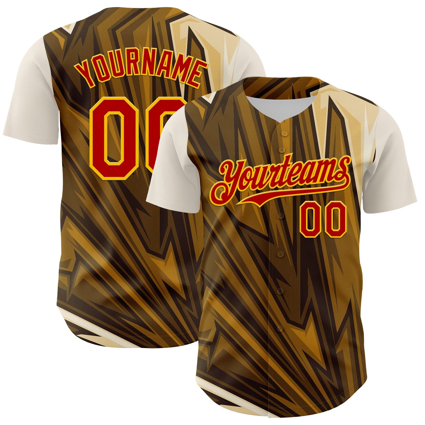 Custom Brown Red-Yellow 3D Pattern Design Burner Costumes Desert Authentic Baseball Jersey - Main View