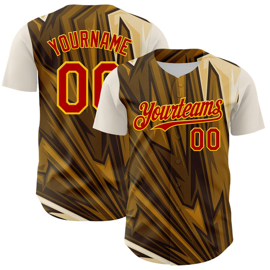 Custom Brown Red-Yellow 3D Pattern Design Burner Costumes Desert Authentic Baseball Jersey - Main View