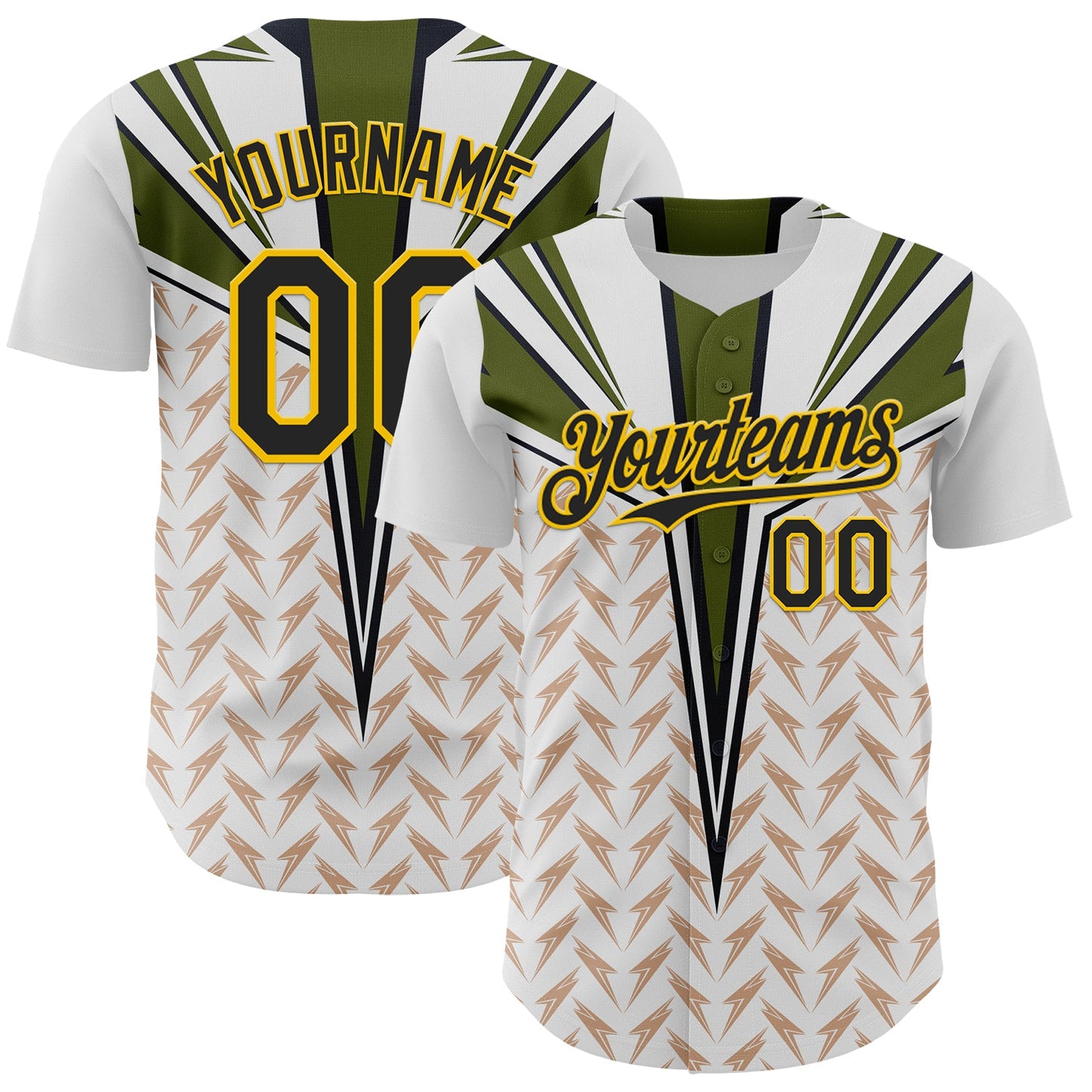 Custom White Black-Yellow 3D Pattern Design Burner Costumes Lightning Authentic Baseball Jersey - Main View