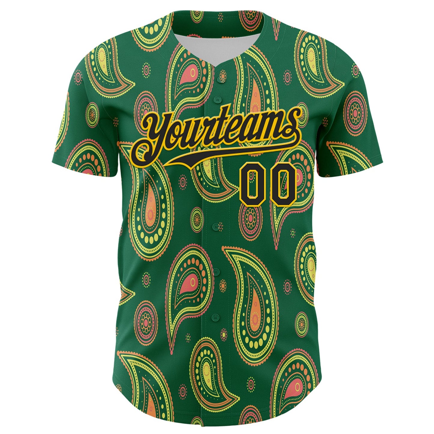 Custom Kelly Green Black-Yellow 3D Pattern Design Burner Costumes Paisley Bandana Authentic Baseball Jersey view 2