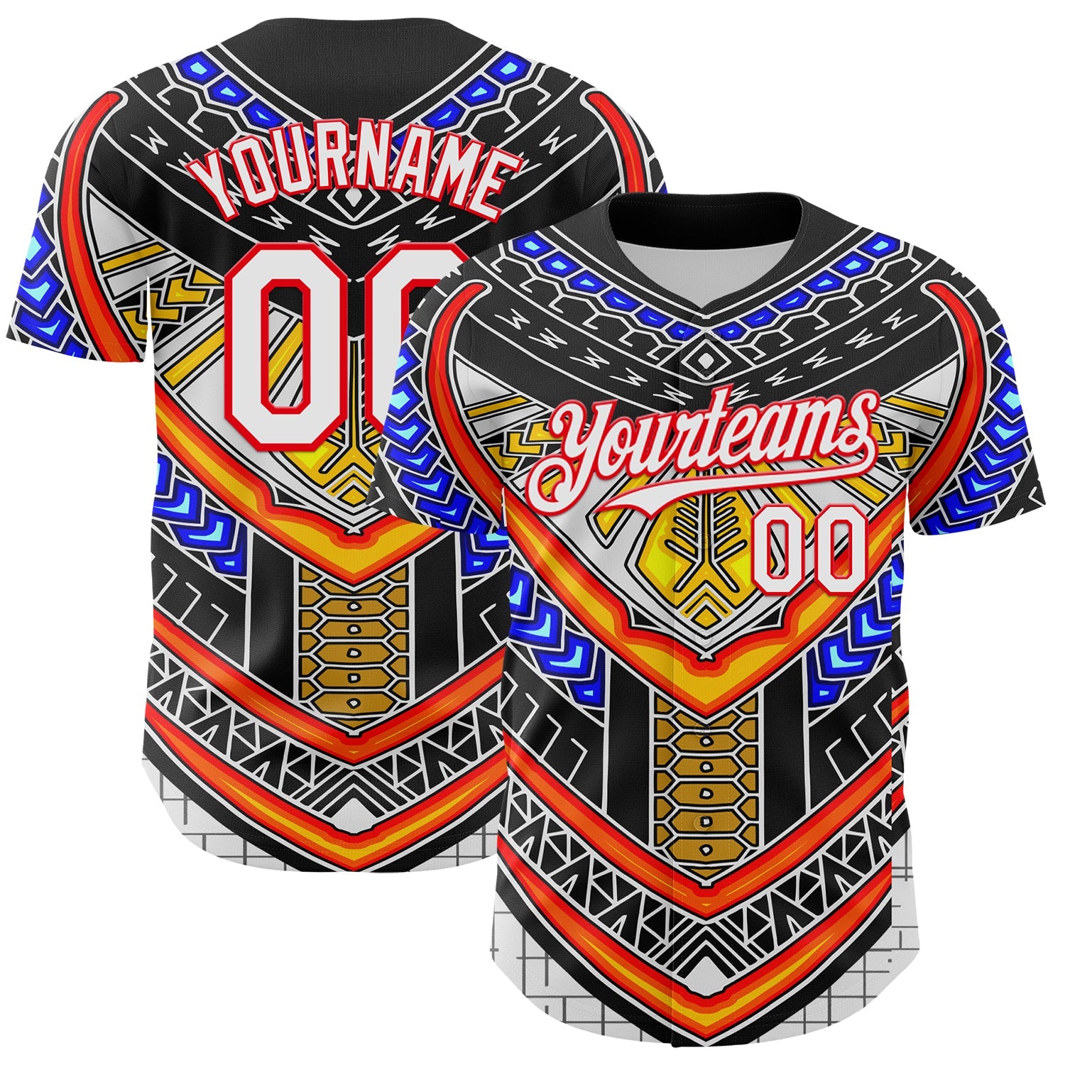 Custom Black White-Fire Red 3D Pattern Design Burner Costumes Tribal Authentic Baseball Jersey - Main View