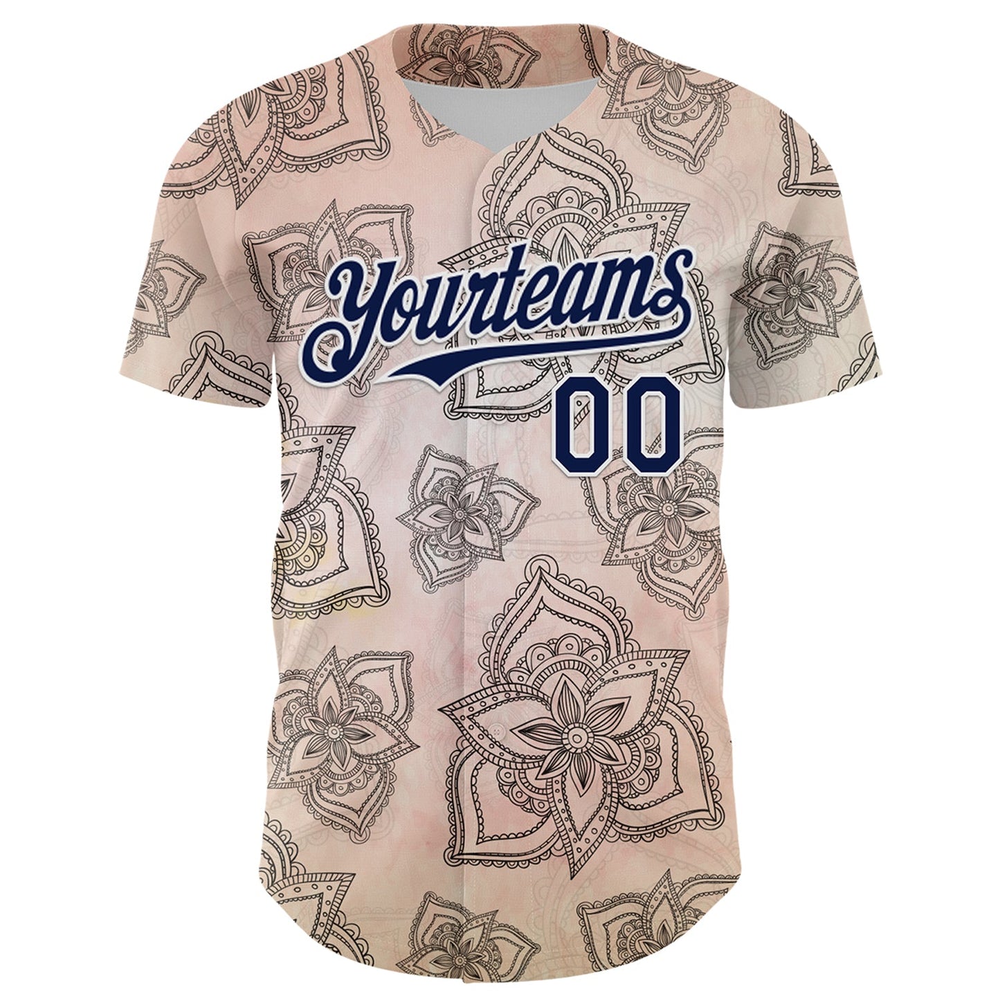 Custom Cream Navy-White 3D Pattern Design Burner Costumes Paisley Bandana Authentic Baseball Jersey view 2