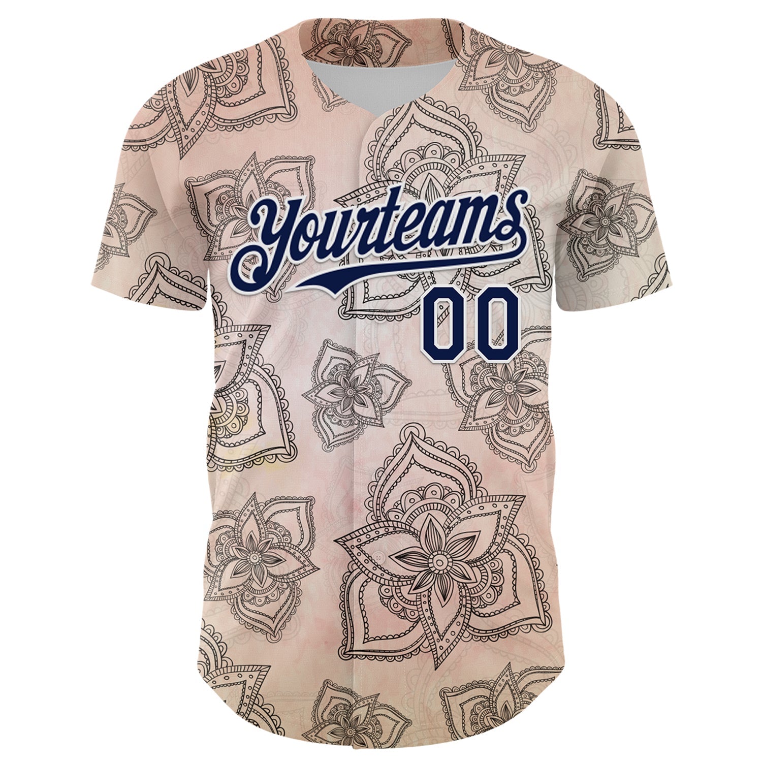 Custom Cream Navy-White 3D Pattern Design Burner Costumes Paisley Bandana Authentic Baseball Jersey view 2