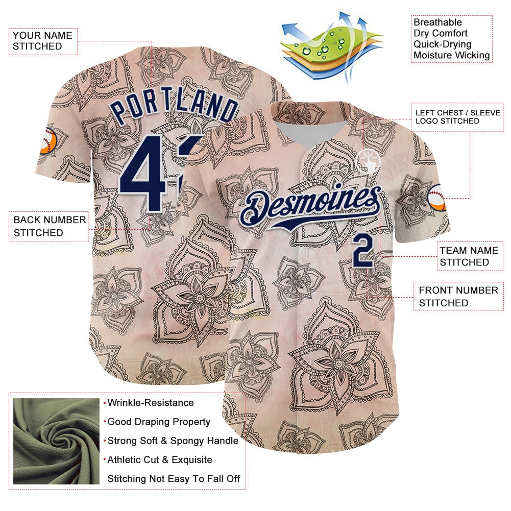 Custom Cream Navy-White 3D Pattern Design Burner Costumes Paisley Bandana Authentic Baseball Jersey view 3