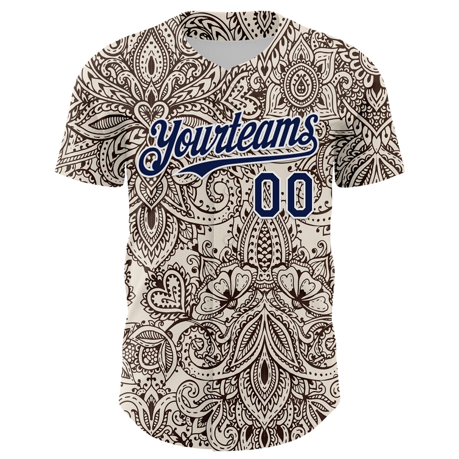 Custom Cream Navy-White 3D Pattern Design Burner Costumes Paisley Bandana Authentic Baseball Jersey view 2