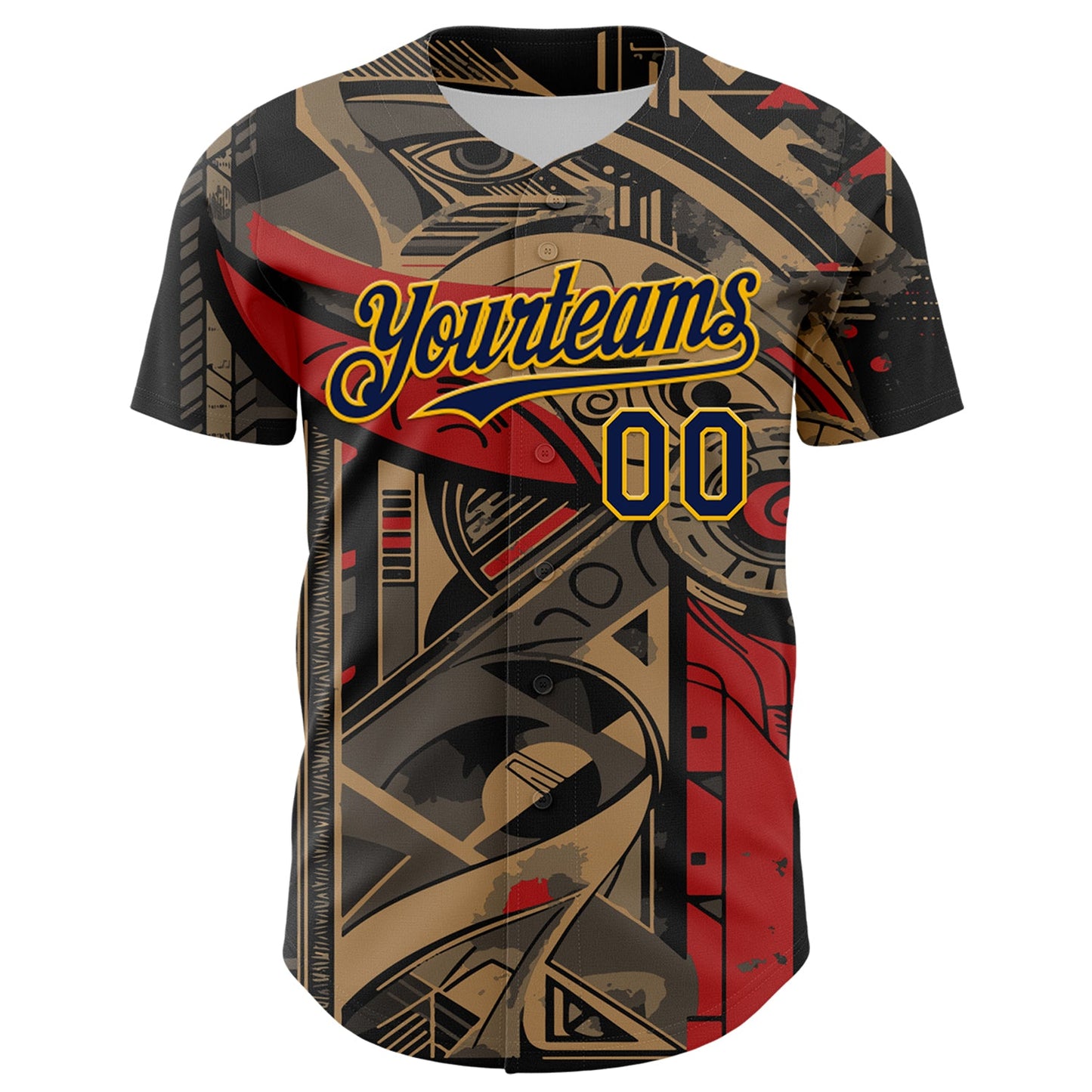 Custom Black Navy-Yellow 3D Pattern Design Burner Costumes Abstract Shape Authentic Baseball Jersey view 2