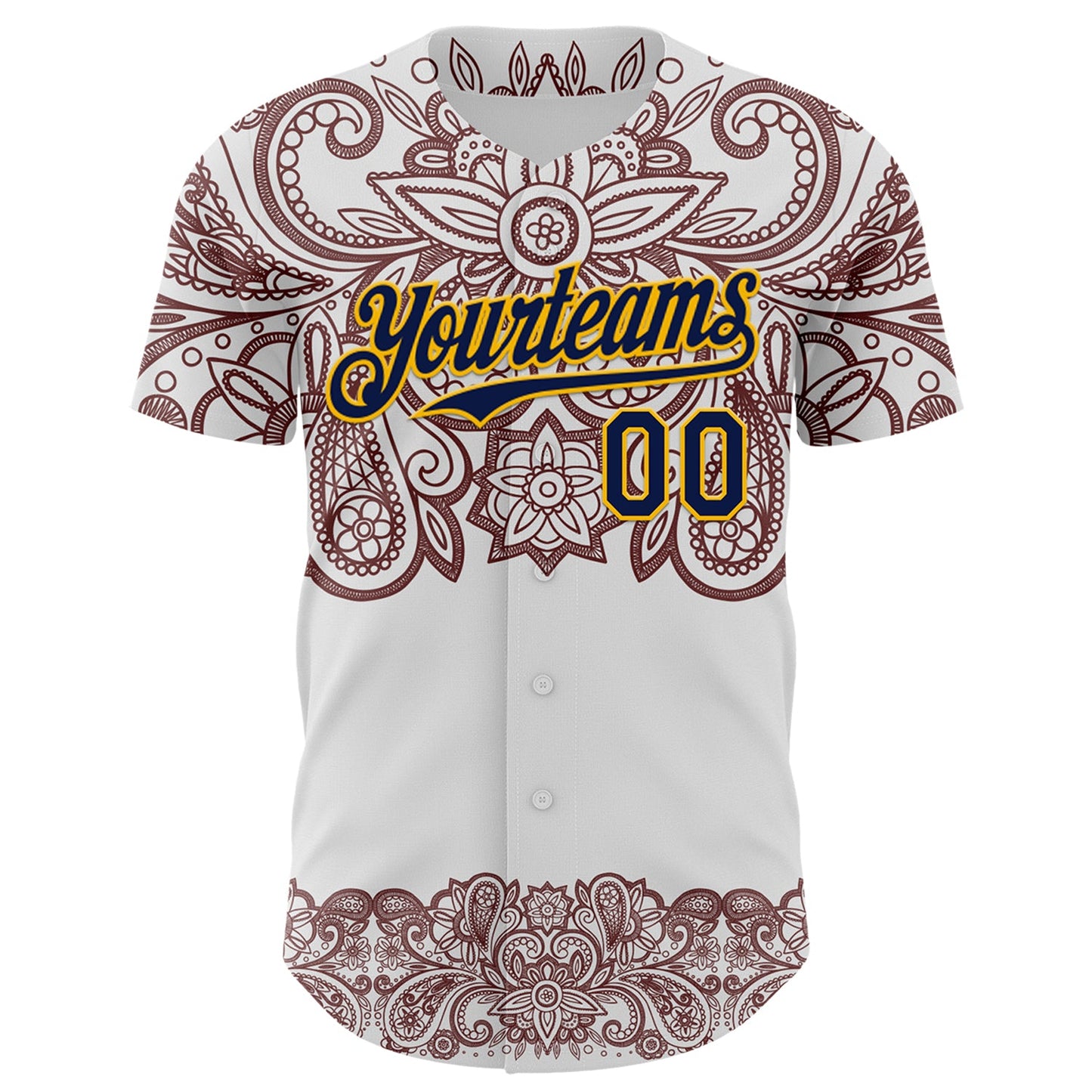 Custom White Navy Red-Yellow 3D Pattern Design Burner Costumes Paisley Bandana Authentic Baseball Jersey view 2
