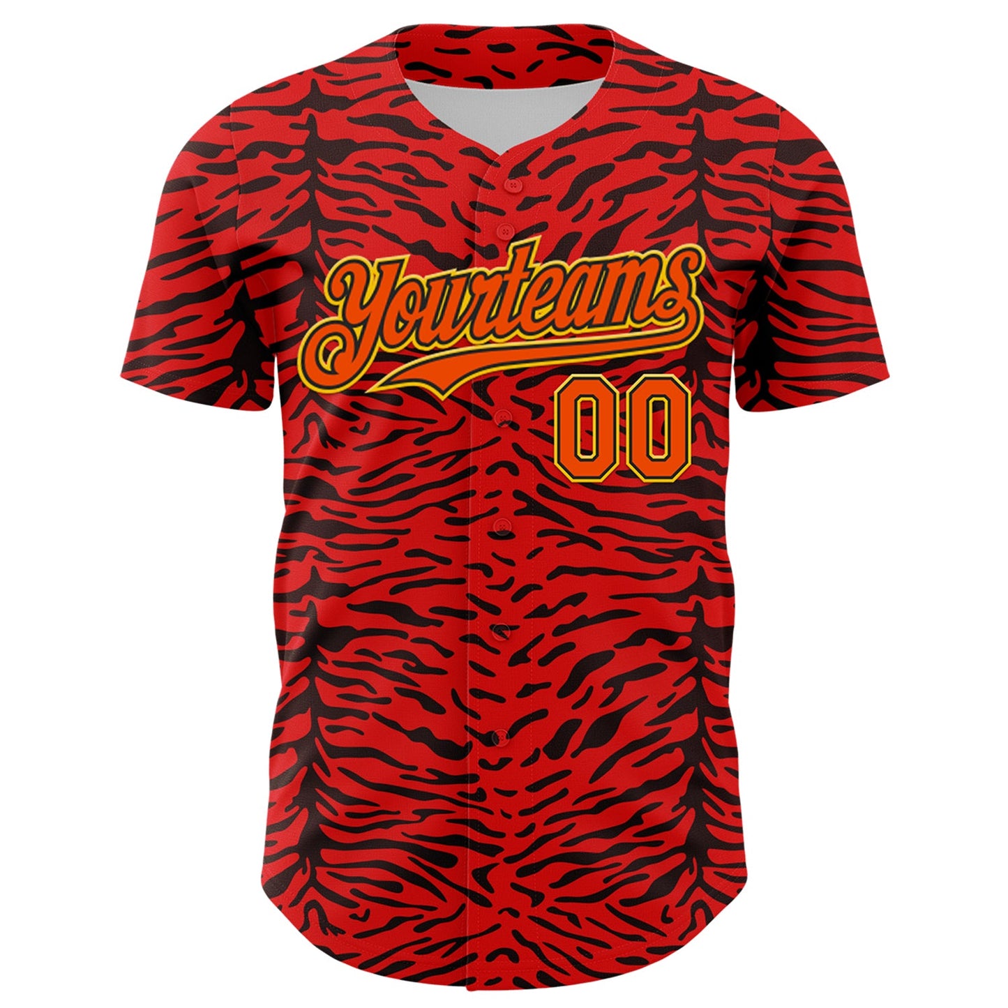 Custom Red Orange Black-Yellow 3D Pattern Design Burner Costumes Animal Tiger Print Authentic Baseball Jersey view 2