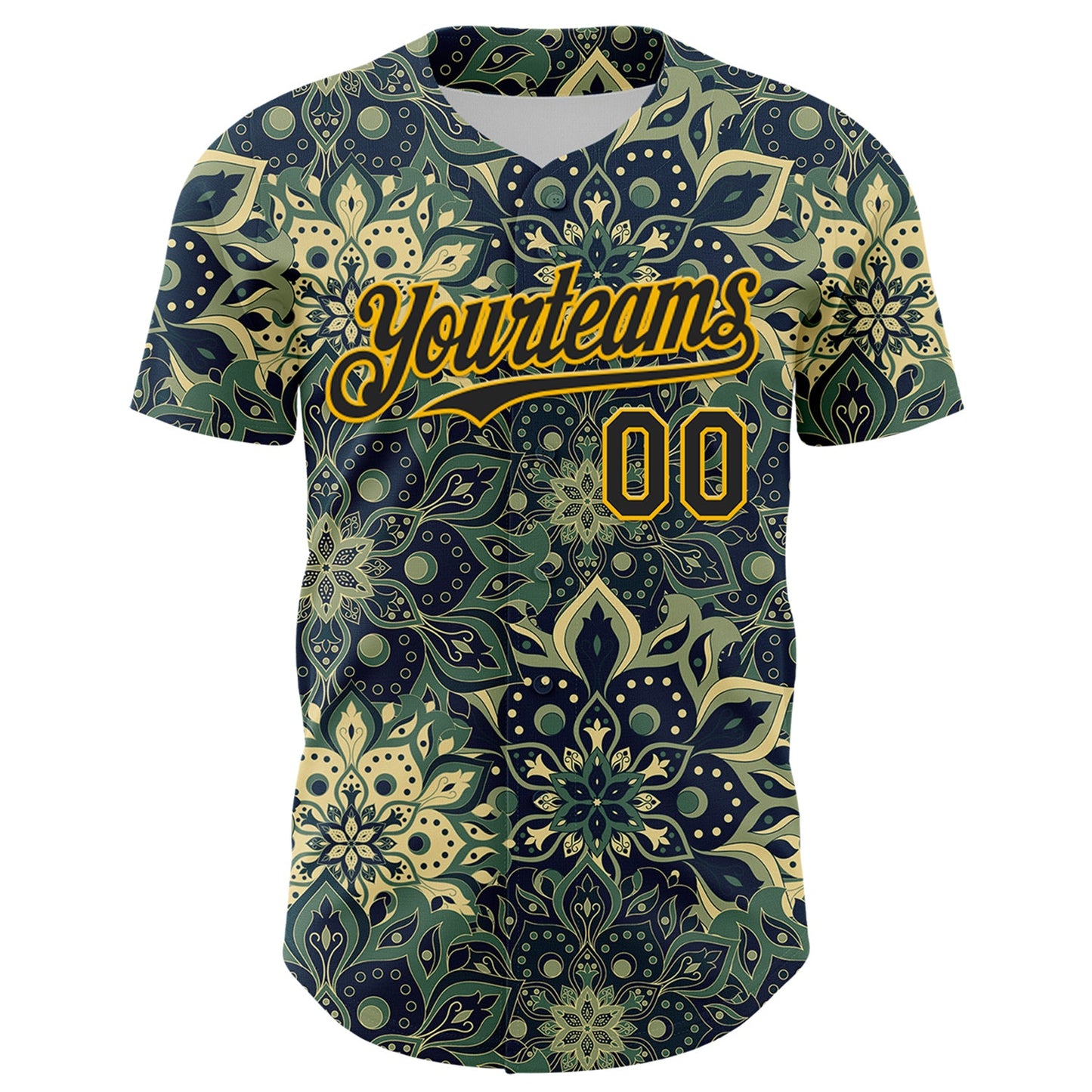 Custom Green Black-Yellow 3D Pattern Design Burner Costumes Paisley Bandana Authentic Baseball Jersey view 2