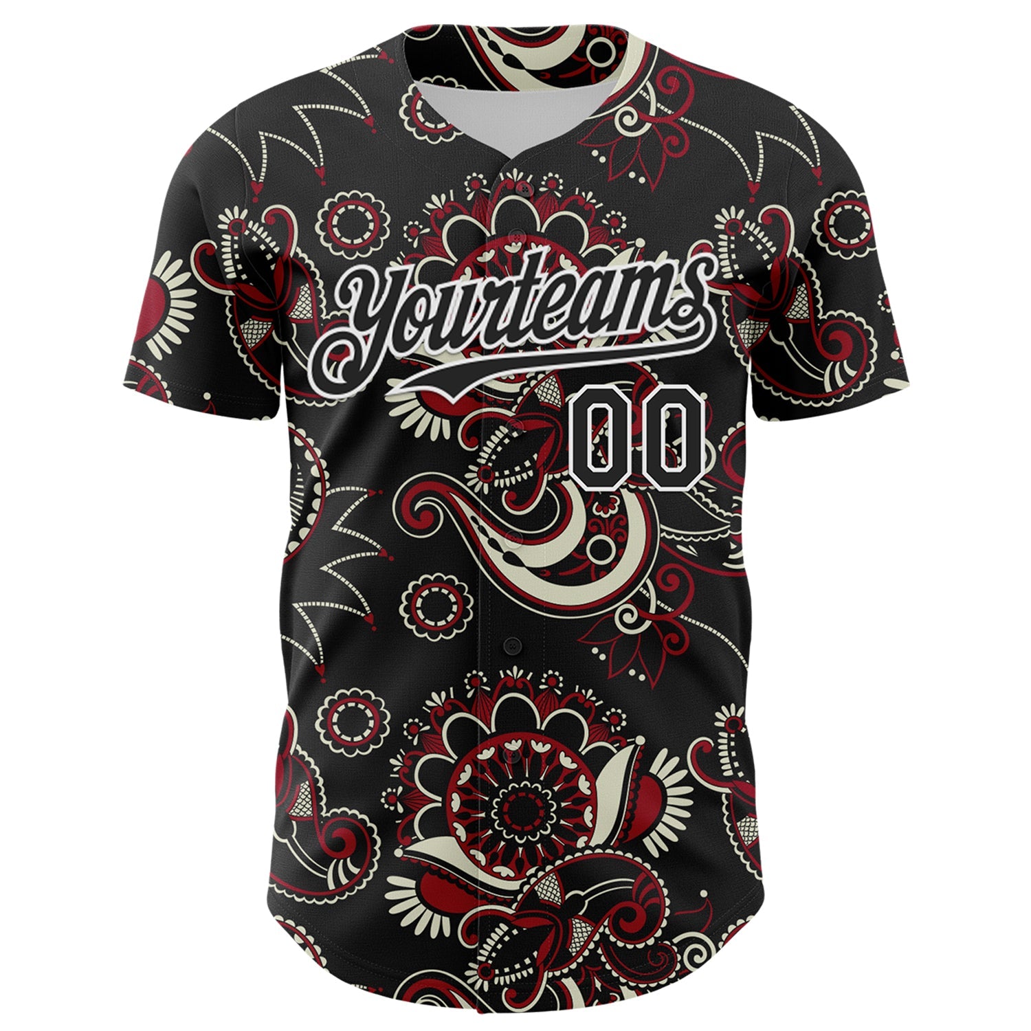 Custom Black White 3D Pattern Design Burner Costumes Paisley Bandana Authentic Baseball Jersey view 2