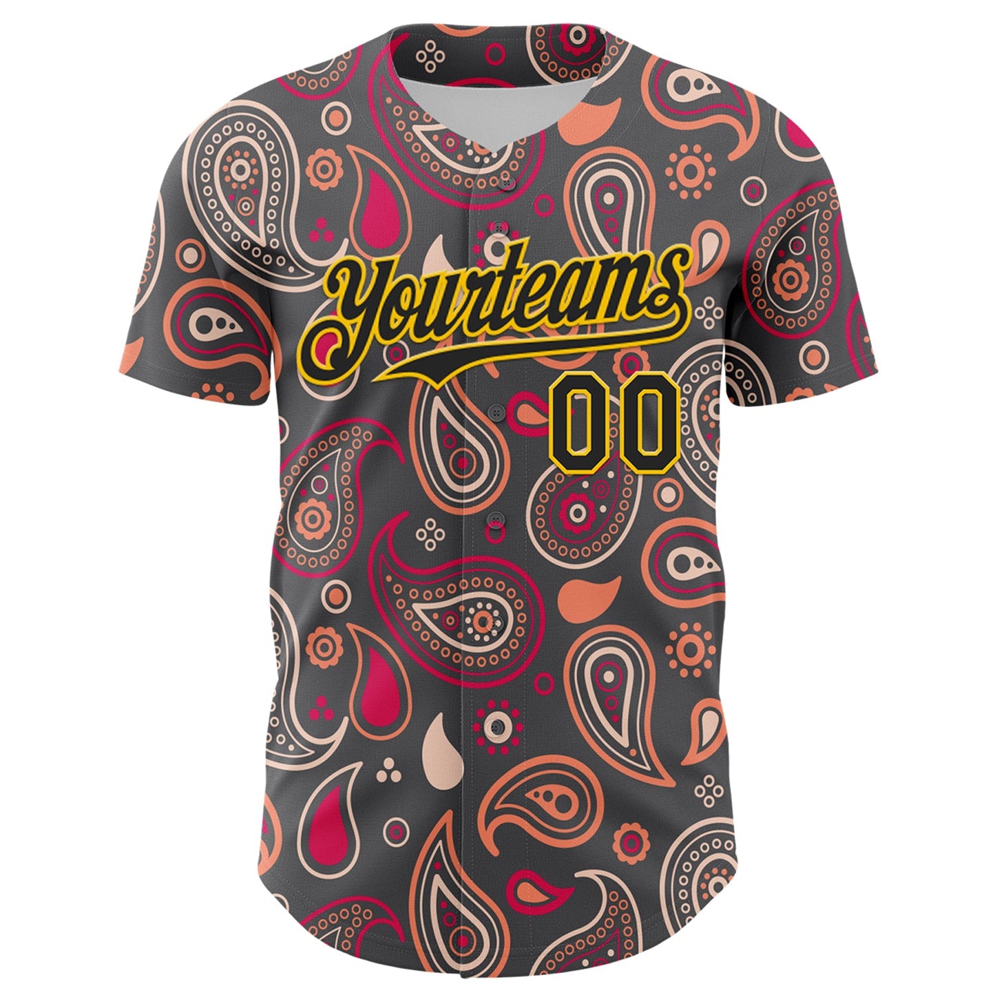 Custom Steel Gray Black-Yellow 3D Pattern Design Burner Costumes Paisley Bandana Authentic Baseball Jersey view 2