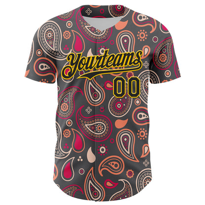 Custom Steel Gray Black-Yellow 3D Pattern Design Burner Costumes Paisley Bandana Authentic Baseball Jersey view 2
