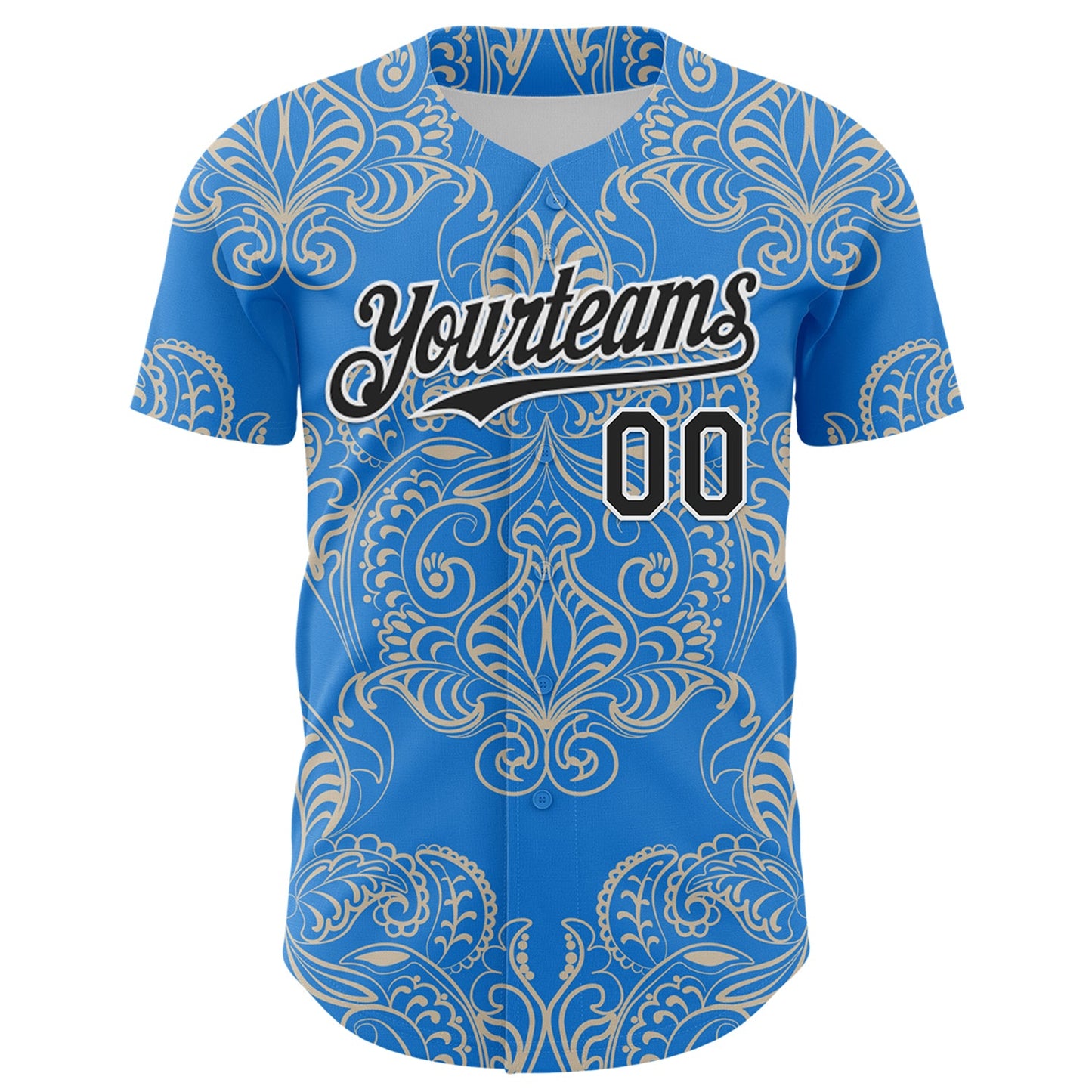 Custom Electric Blue Black-White 3D Pattern Design Burner Costumes Paisley Bandana Authentic Baseball Jersey view 2