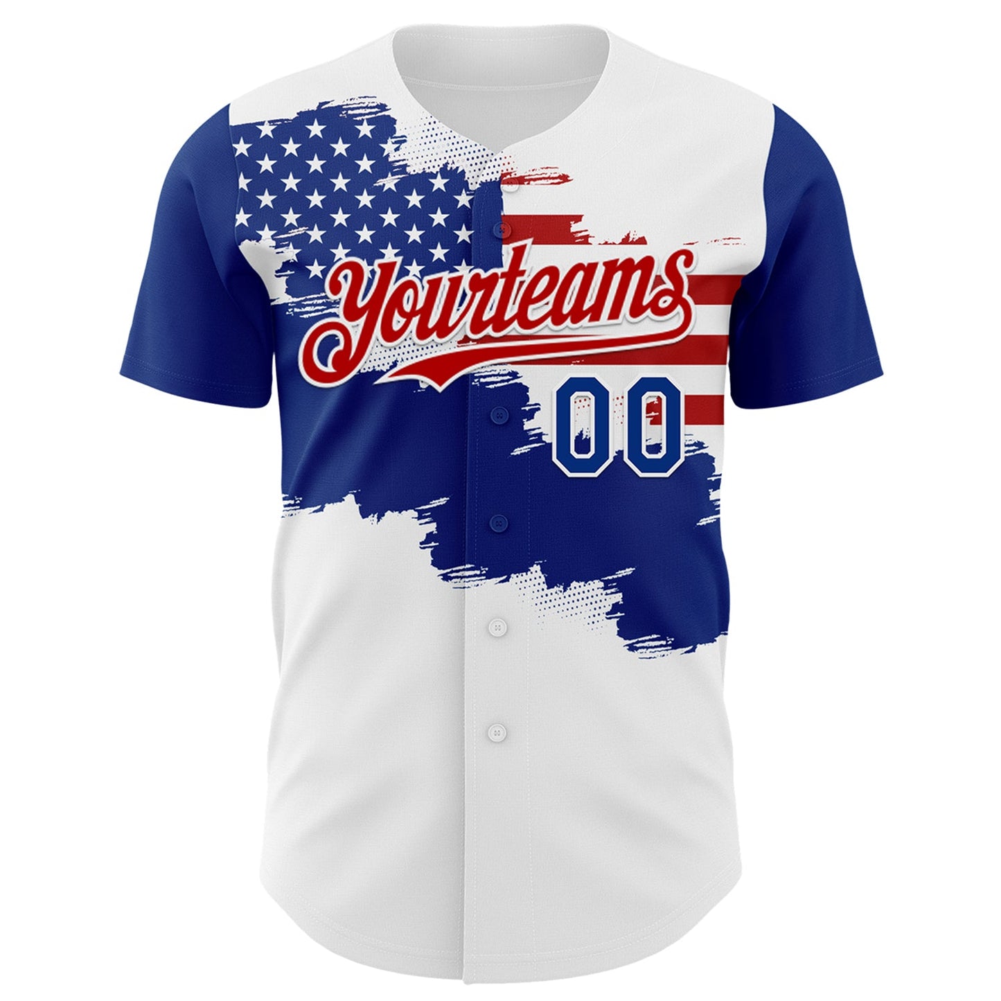 Custom White Royal-Red 3D American Flag Authentic Baseball Jersey view 2