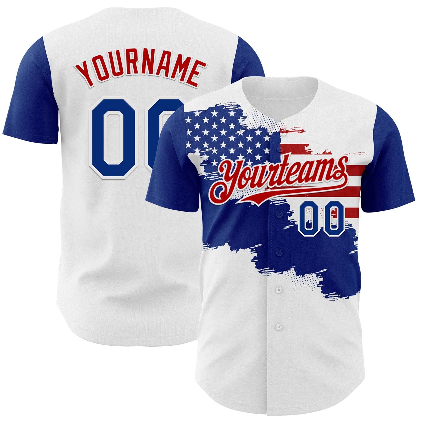 Custom White Royal-Red 3D American Flag Authentic Baseball Jersey - Main View