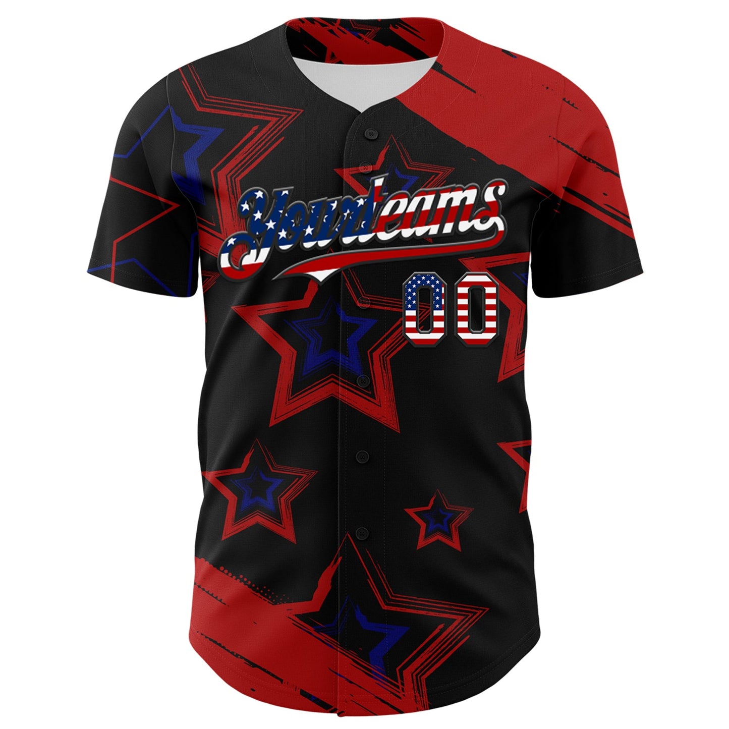 Custom Red USA Flag Black-Royal 3D America-Inspired Authentic Baseball Jersey view 2