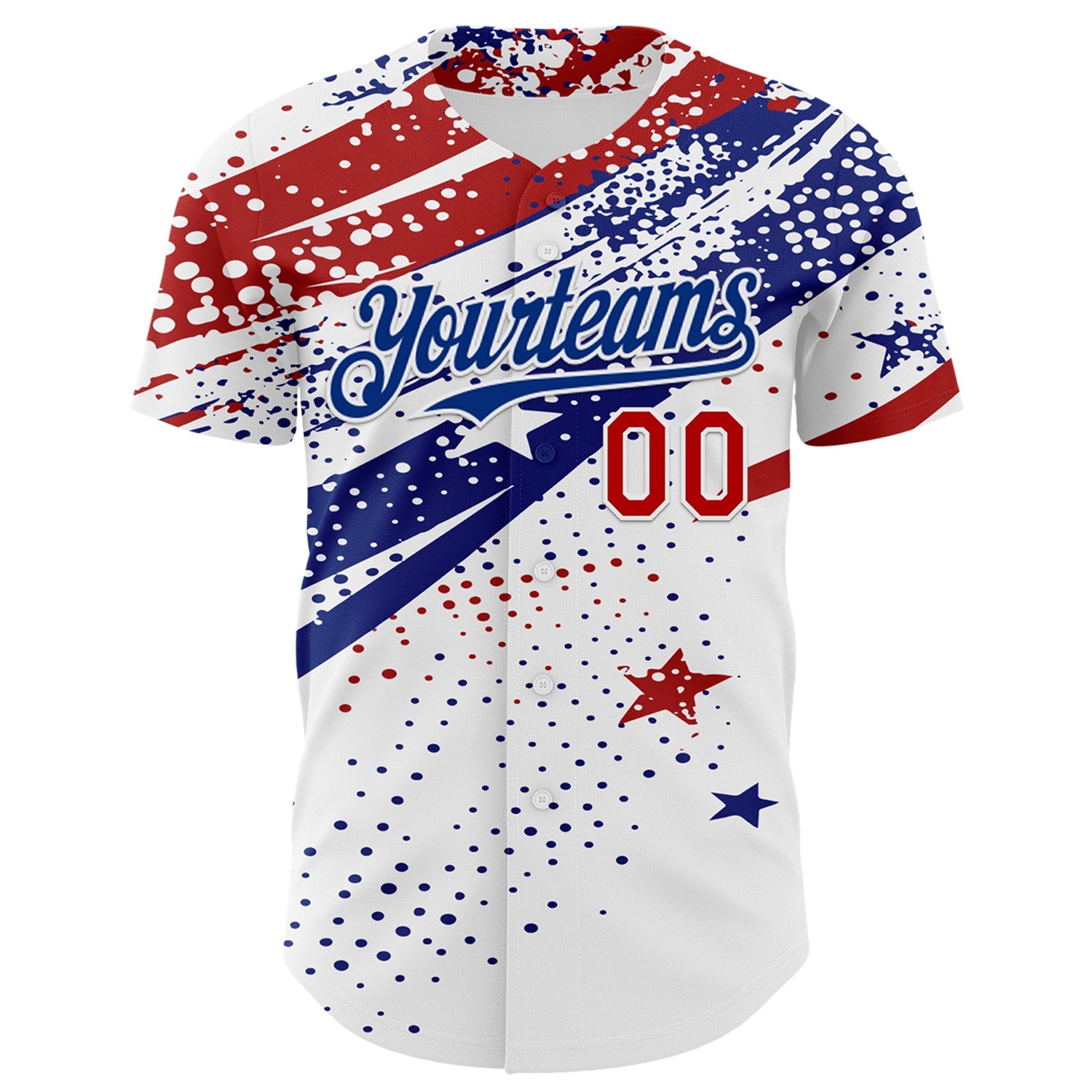Custom White Red-Royal 3D American Flag America-Inspired Authentic Baseball Jersey view 2