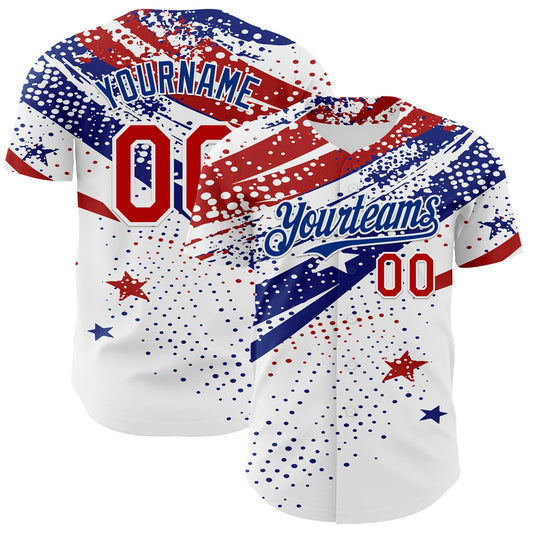 Custom White Red-Royal 3D American Flag America-Inspired Authentic Baseball Jersey - Main View