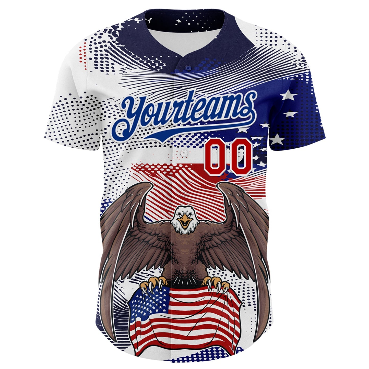 Custom White Red-Royal 3D American Flag National Symbols Bald Eagle Authentic Baseball Jersey view 2
