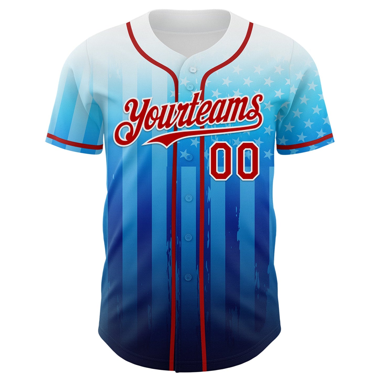 Custom White Red-Blue 3D American Flag Authentic Baseball Jersey view 2