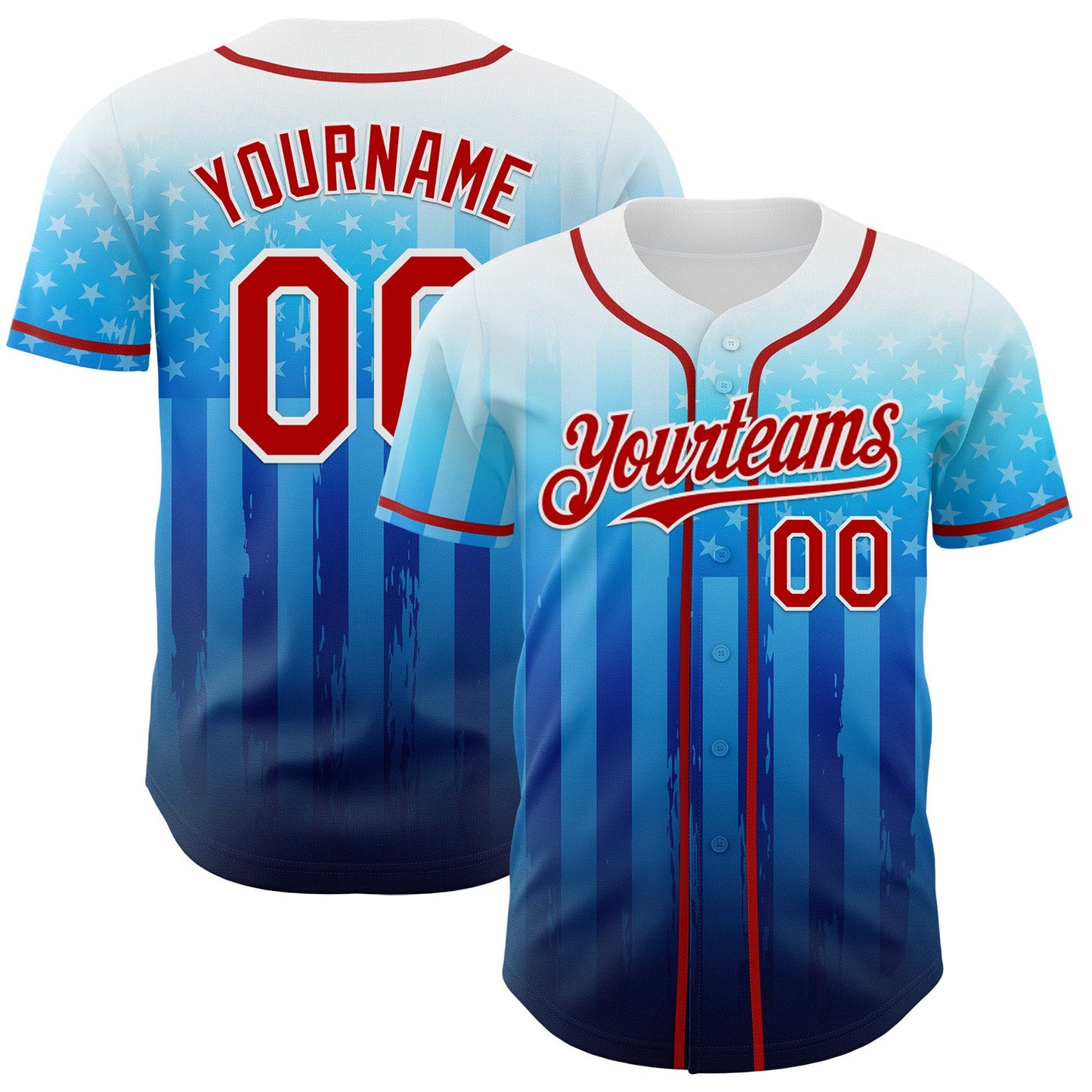 Custom White Red-Blue 3D American Flag Authentic Baseball Jersey - Main View