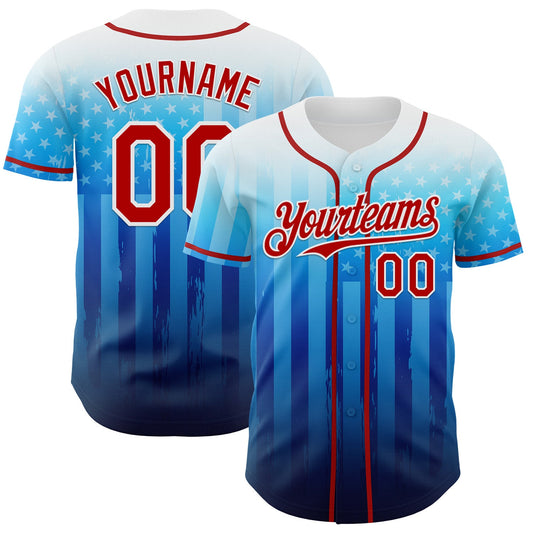 Custom White Red-Blue 3D American Flag Authentic Baseball Jersey - Main View