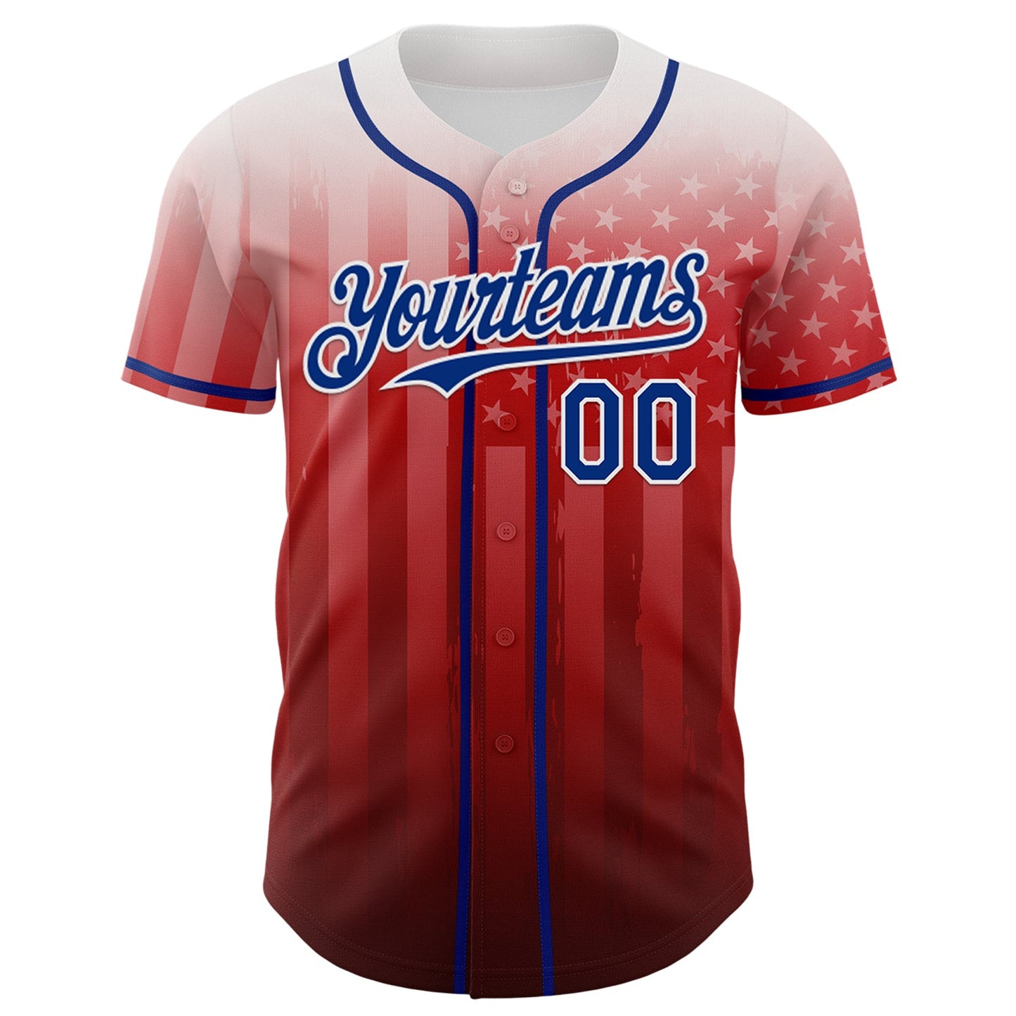 Custom White Royal-Red 3D American Flag Authentic Baseball Jersey view 2