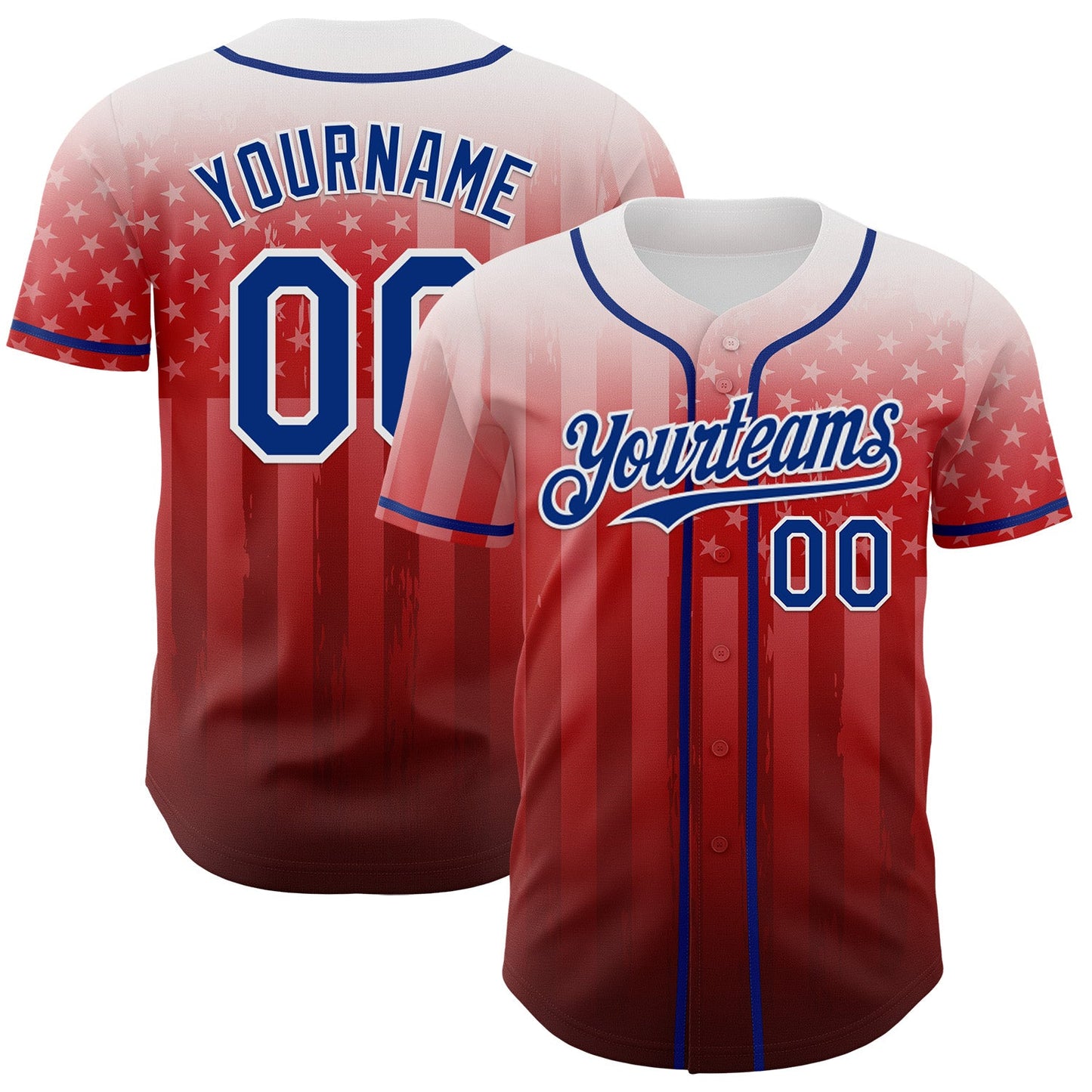 Custom White Royal-Red 3D American Flag Authentic Baseball Jersey - Main View